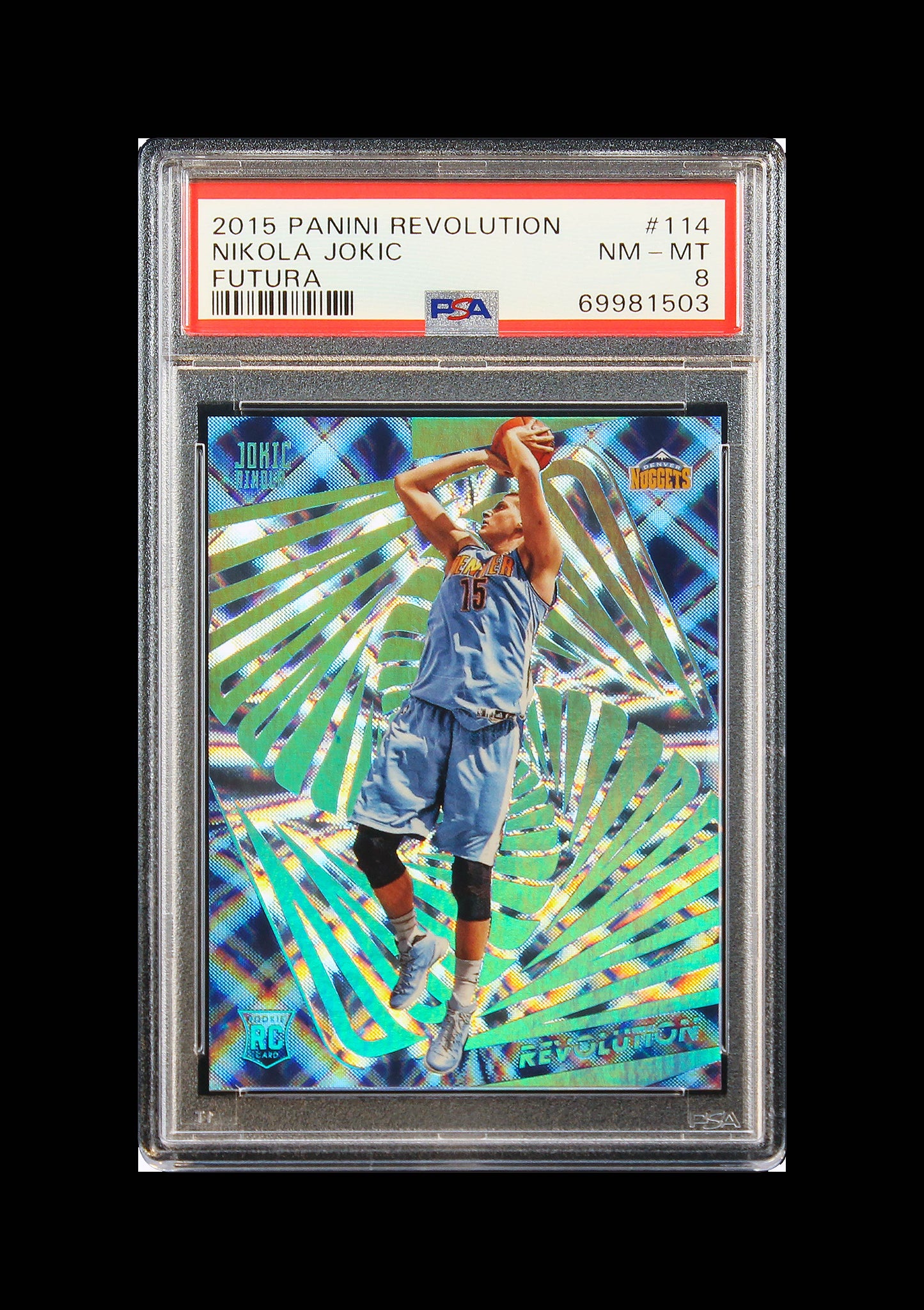 2015 Nikola Jokic Panini Revolution Futura RC Jersey Number 15/25 #114 PSA 8