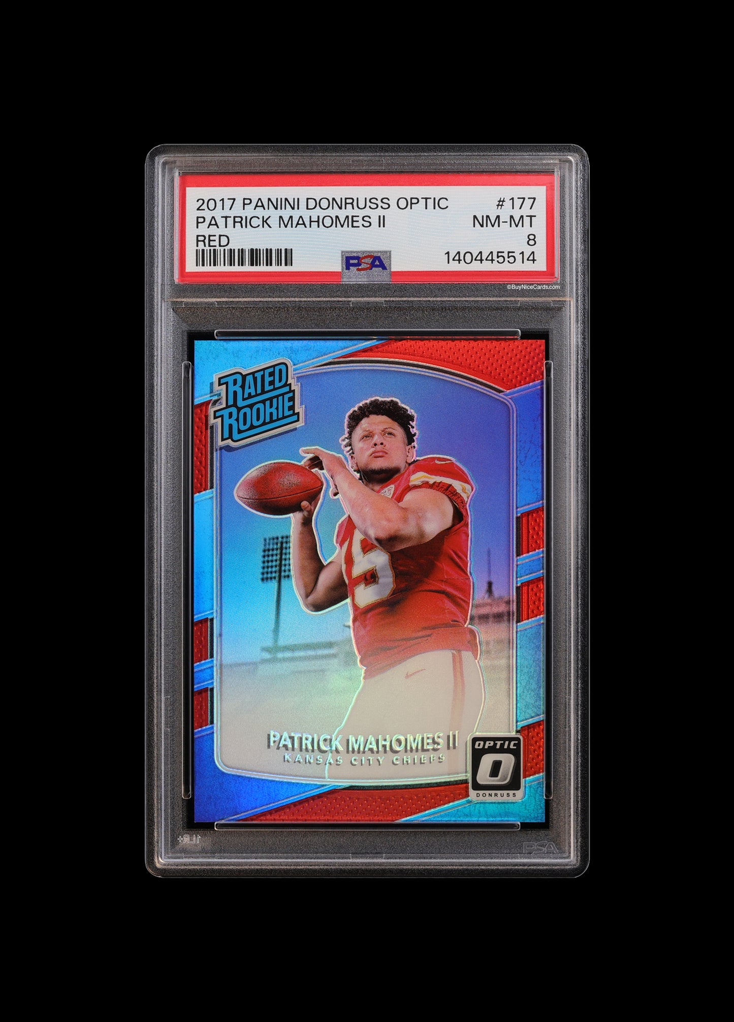 2017 Patrick Mahomes Panini Donruss Optic Red RC Rookie /99 #177 PSA 8 NM-MT