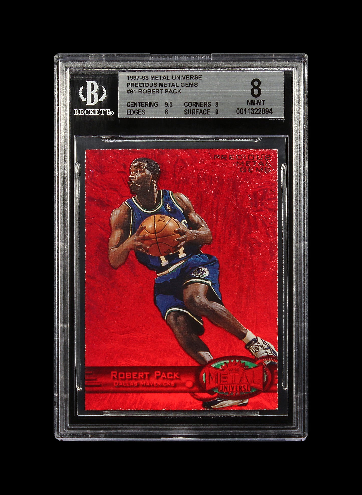 1997 Robert Pack Fleer Skybox Metal Universe Red PMG /100 # 91 BGS 8