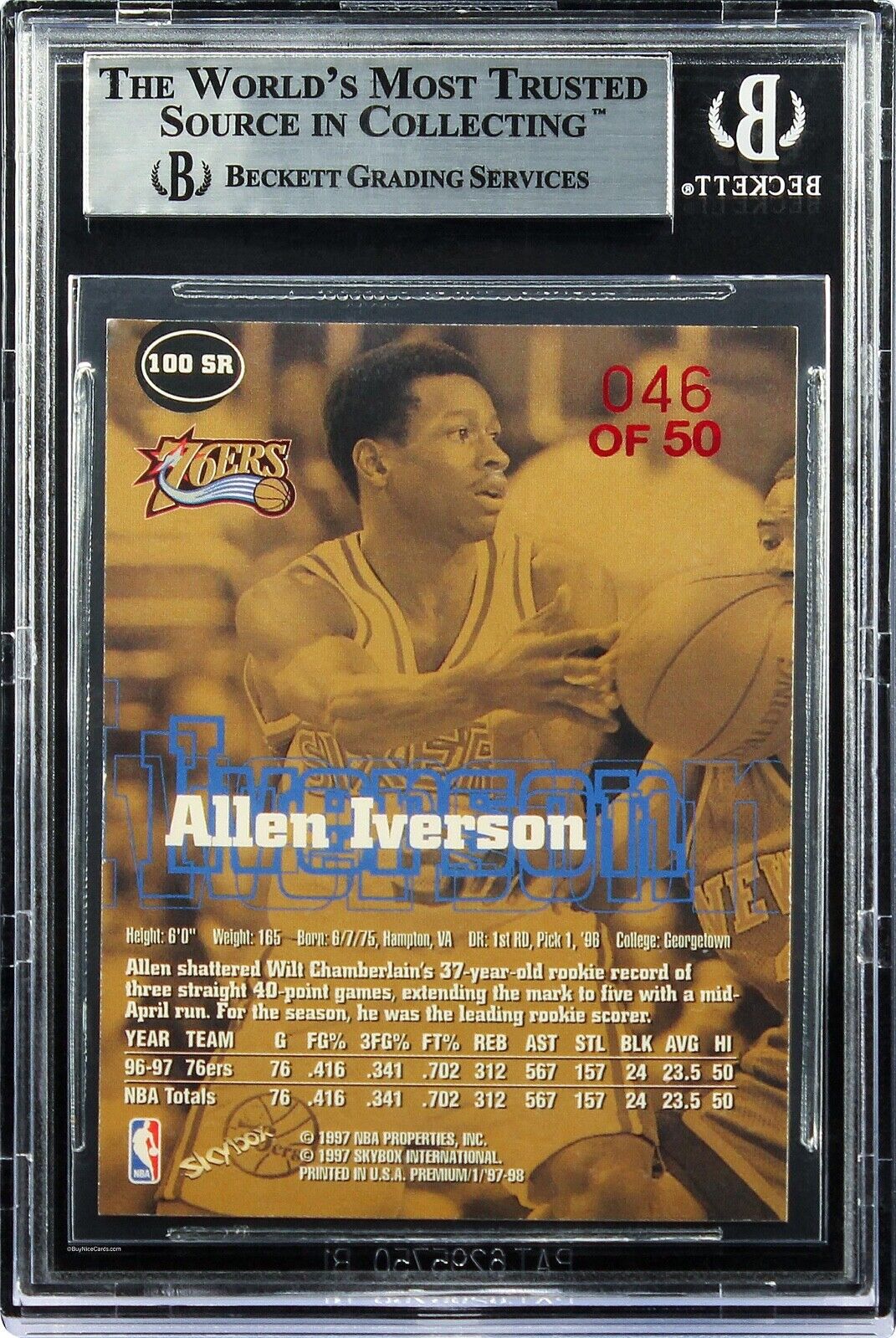 1997-98 Allen Iverson Fleer Skybox Premium Star Rubies #100 /50 BGS 9 Pop 3 with 1 Higher - 1 of 21 Graded by BGS & PSA