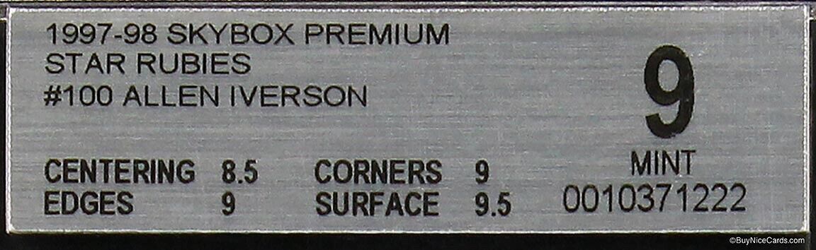 1997-98 Allen Iverson Fleer Skybox Premium Star Rubies #100 /50 BGS 9 Pop 3 with 1 Higher - 1 of 21 Graded by BGS & PSA