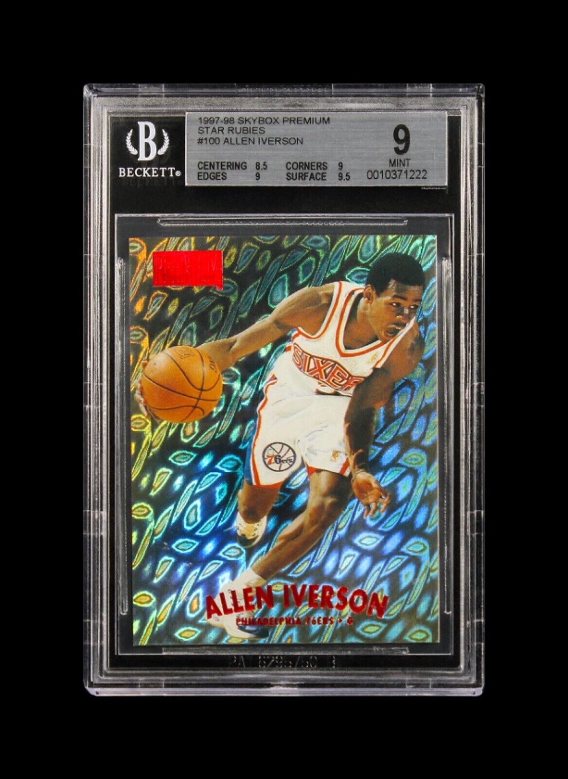 1997-98 Allen Iverson Fleer Skybox Premium Star Rubies #100 /50 BGS 9 Pop 3 with 1 Higher - 1 of 21 Graded by BGS & PSA