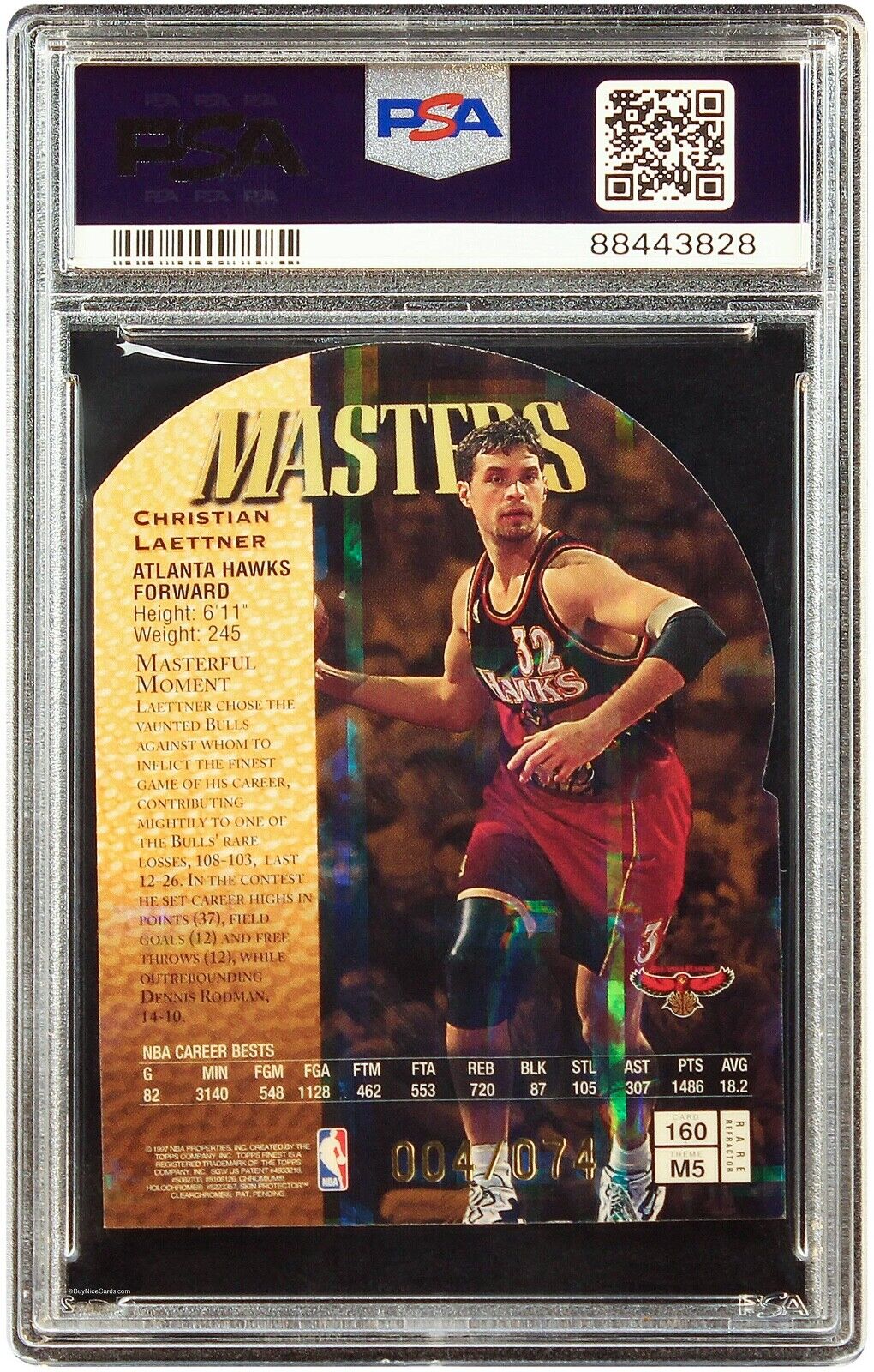 1997 Christian Laettner Topps Finest Embossed Refractor /74 # 160 PSA 8 Pop 3