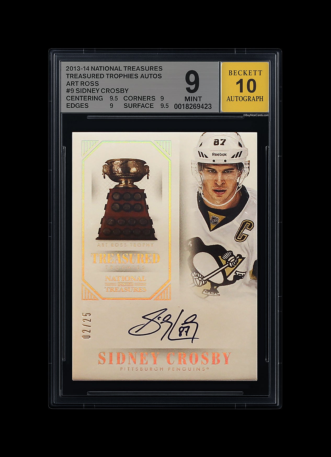 2013-14 Sidney Crosby Panini National Treasures Treasured Trophies Auto /25 BGS 9 / 10