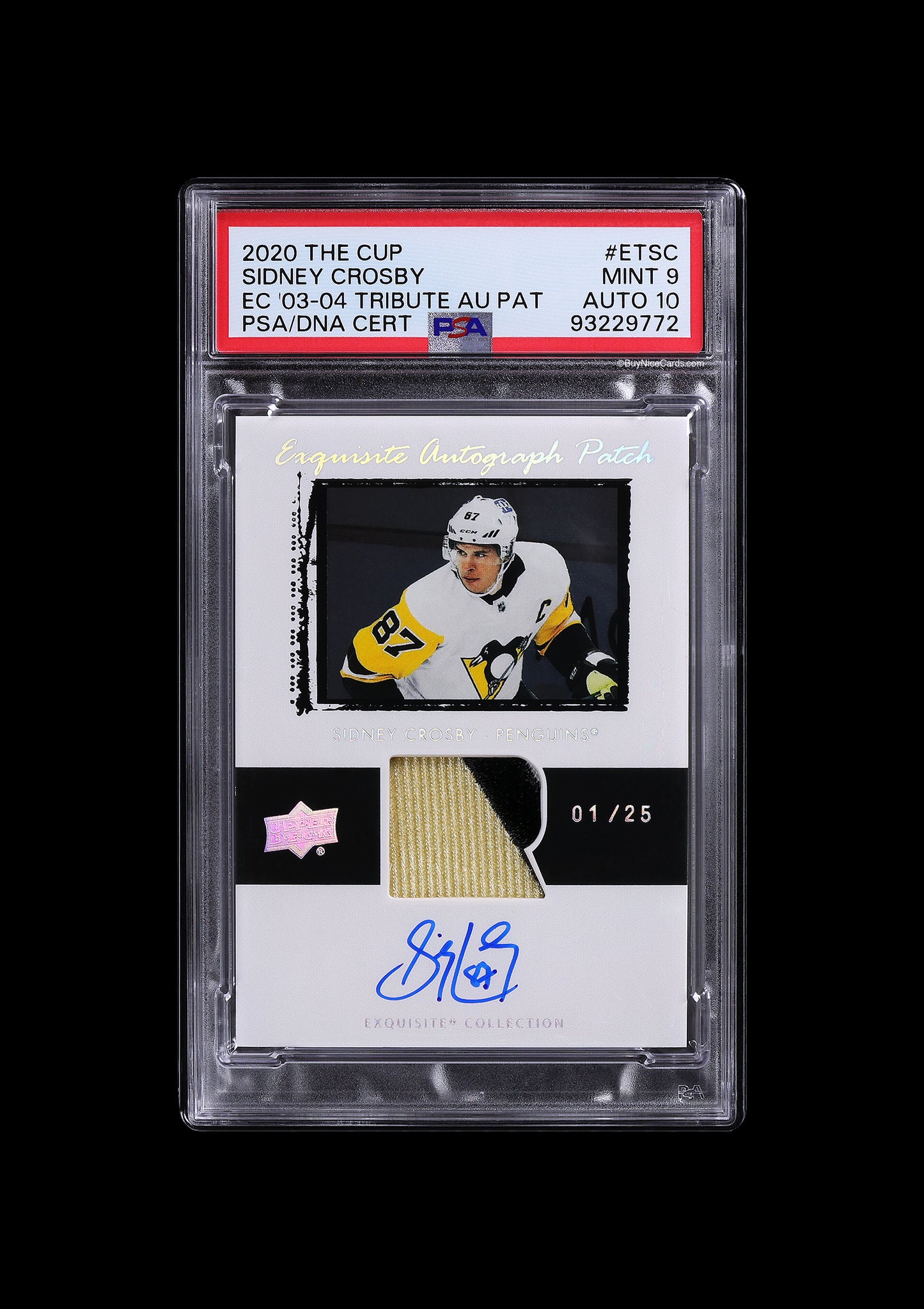 2020 Sidney Crosby UD The Cup Exquisite RC Rookie Tribute Patch Auto /25 PSA 9 / 10
