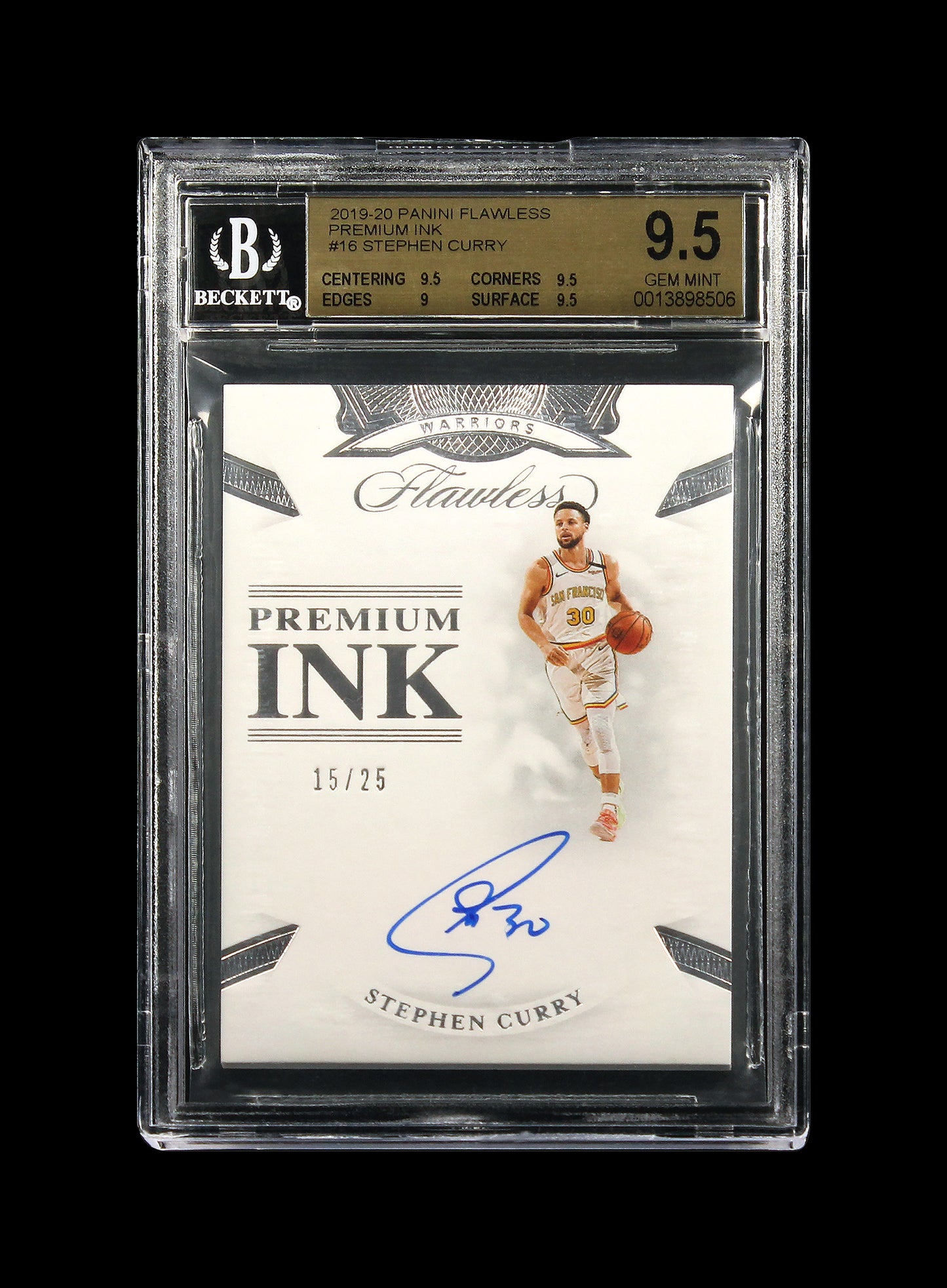 2019-20 Stephen Curry Panini Flawless Premium Ink /25 #16 BGS 9.5 Gem Mint Pop 1