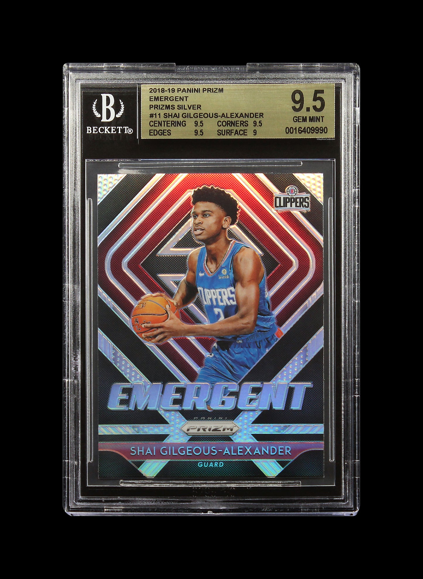 2018 Shai Gilgeous-Alexander Panini Prizm Emergent Silver Prizms RC Rookie #11 BGS 9.5 Gem Mint