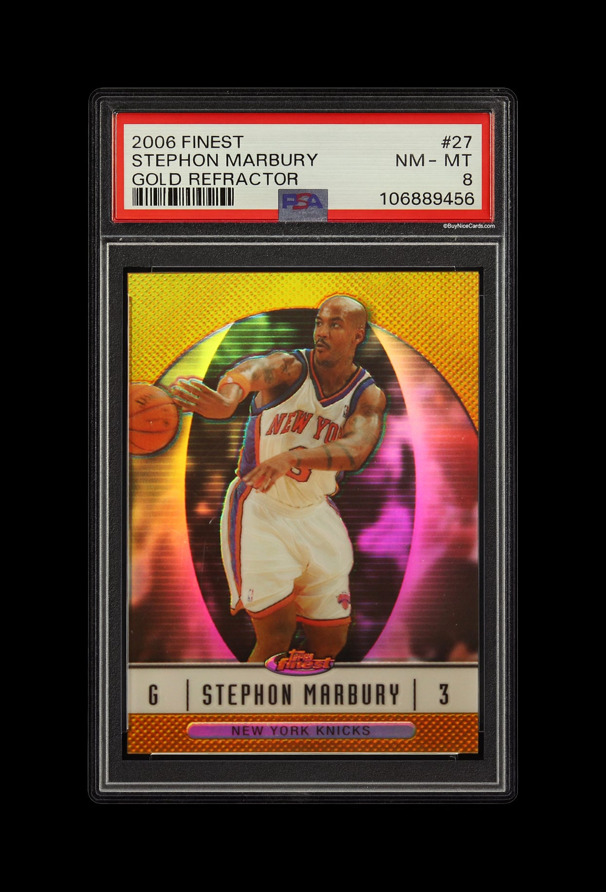 2006 Stephon Marbury Topps Finest Gold Refractor /50 # 27 PSA 8 NM-MT