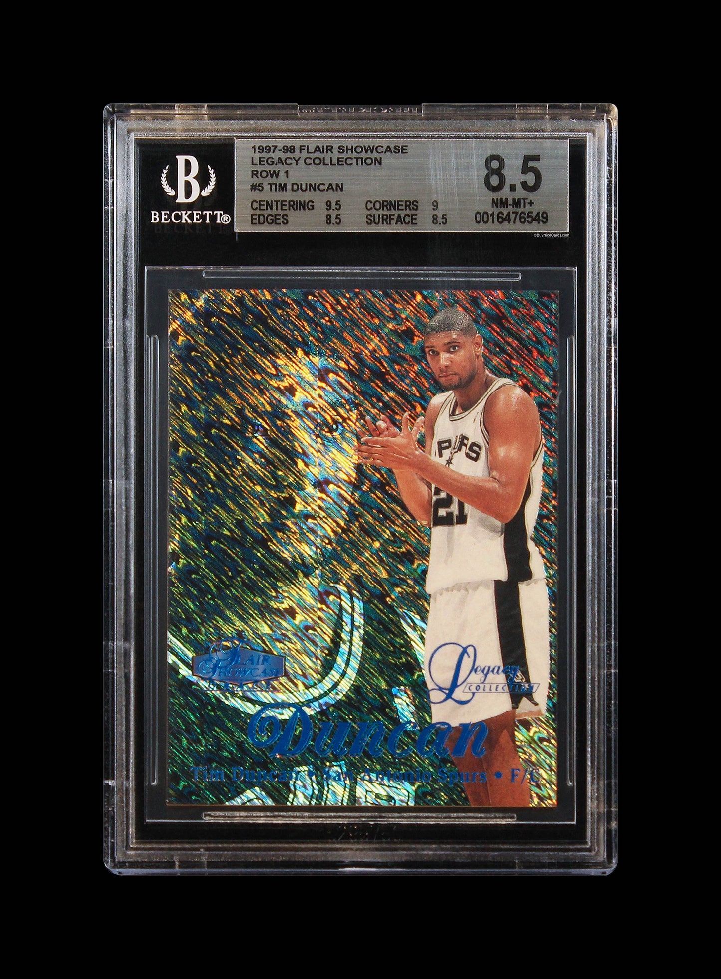 1997-98 Tim Duncan Fleer Flair Showcase Legacy Collection RC Rookie #5 Row 1 /100 BGS 8.5