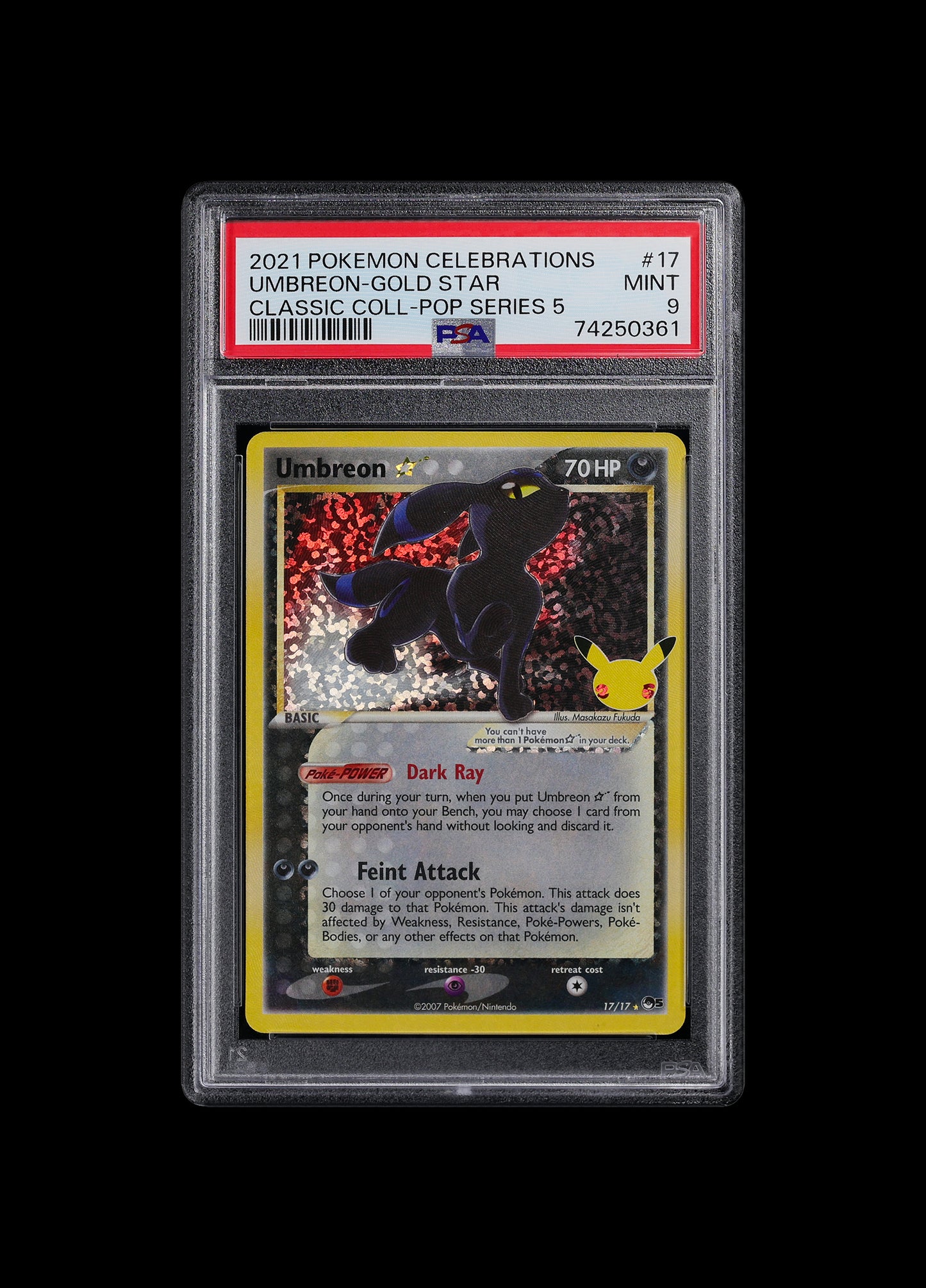 2-21 Umbreon Pokemon Celebrations Gold Star Classic Collection Pop Series 5 #17 PSA 9