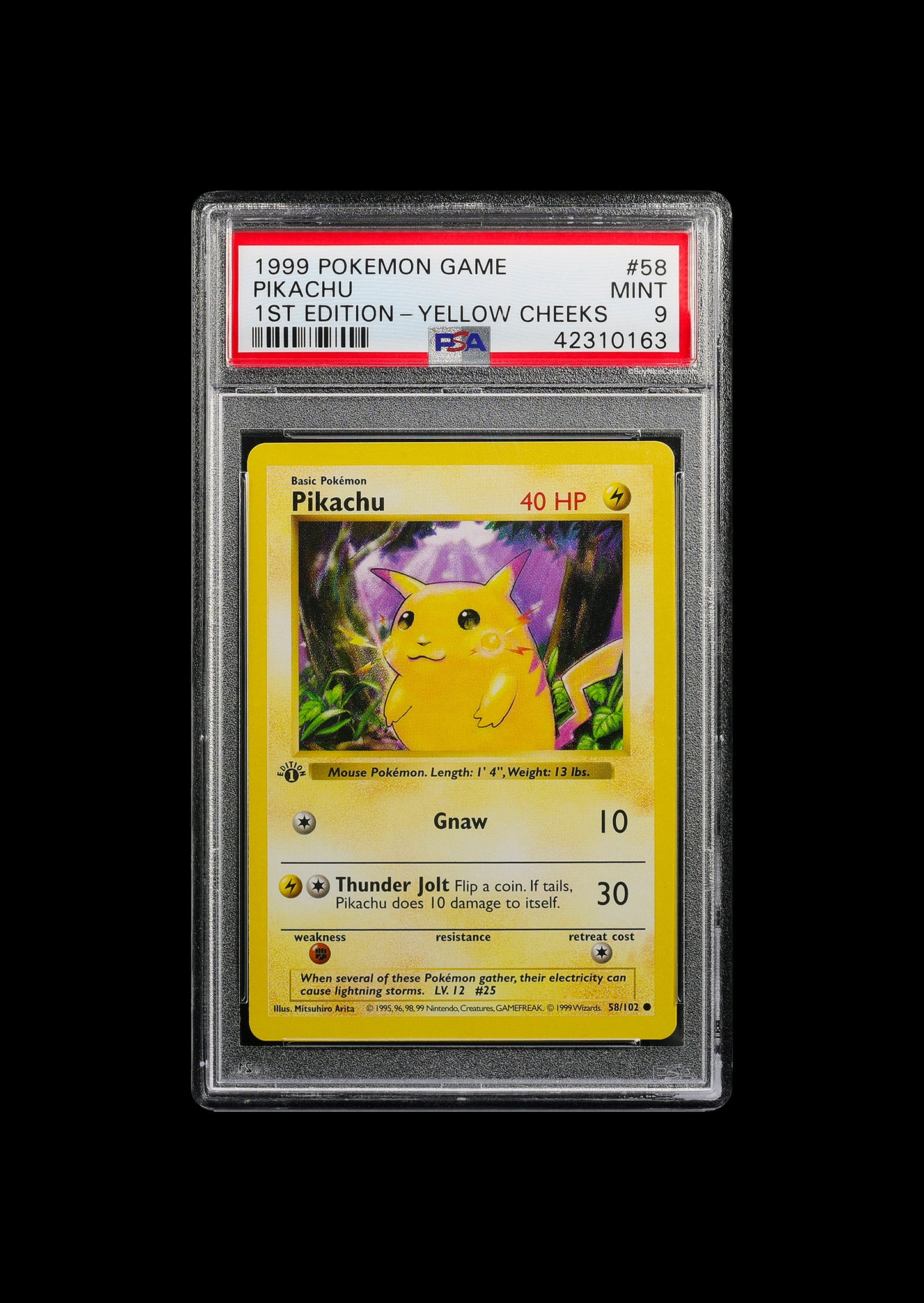 1999 Pikachu Pokemon Game Yellow Cheeks 1st Edition #58 PSA 9 Mint