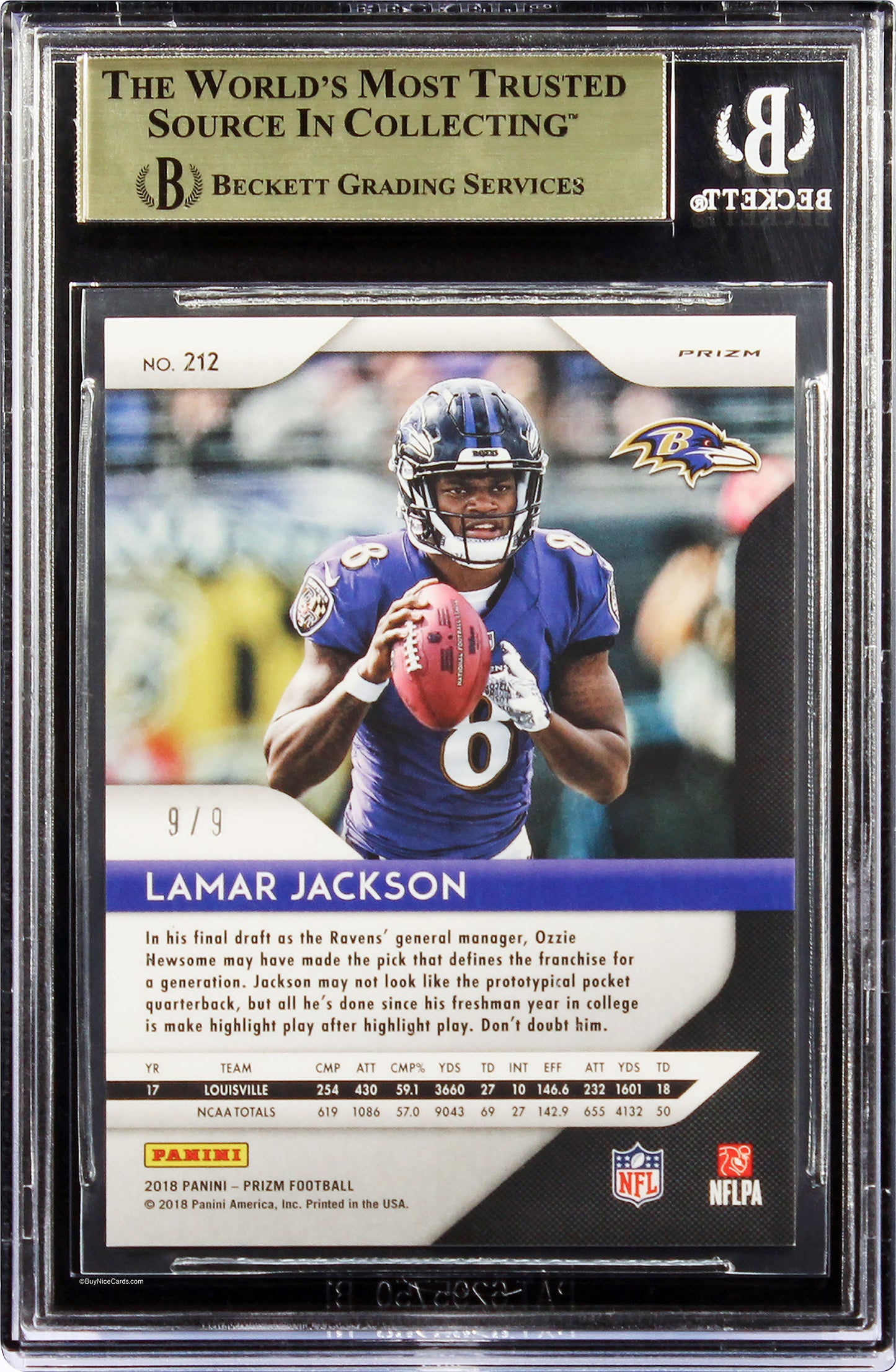 2018 Lamar Jackson Panini Prizm Blue Shimmer Prizms Sp Rc Rookie /9 #212 Bgs 9.5