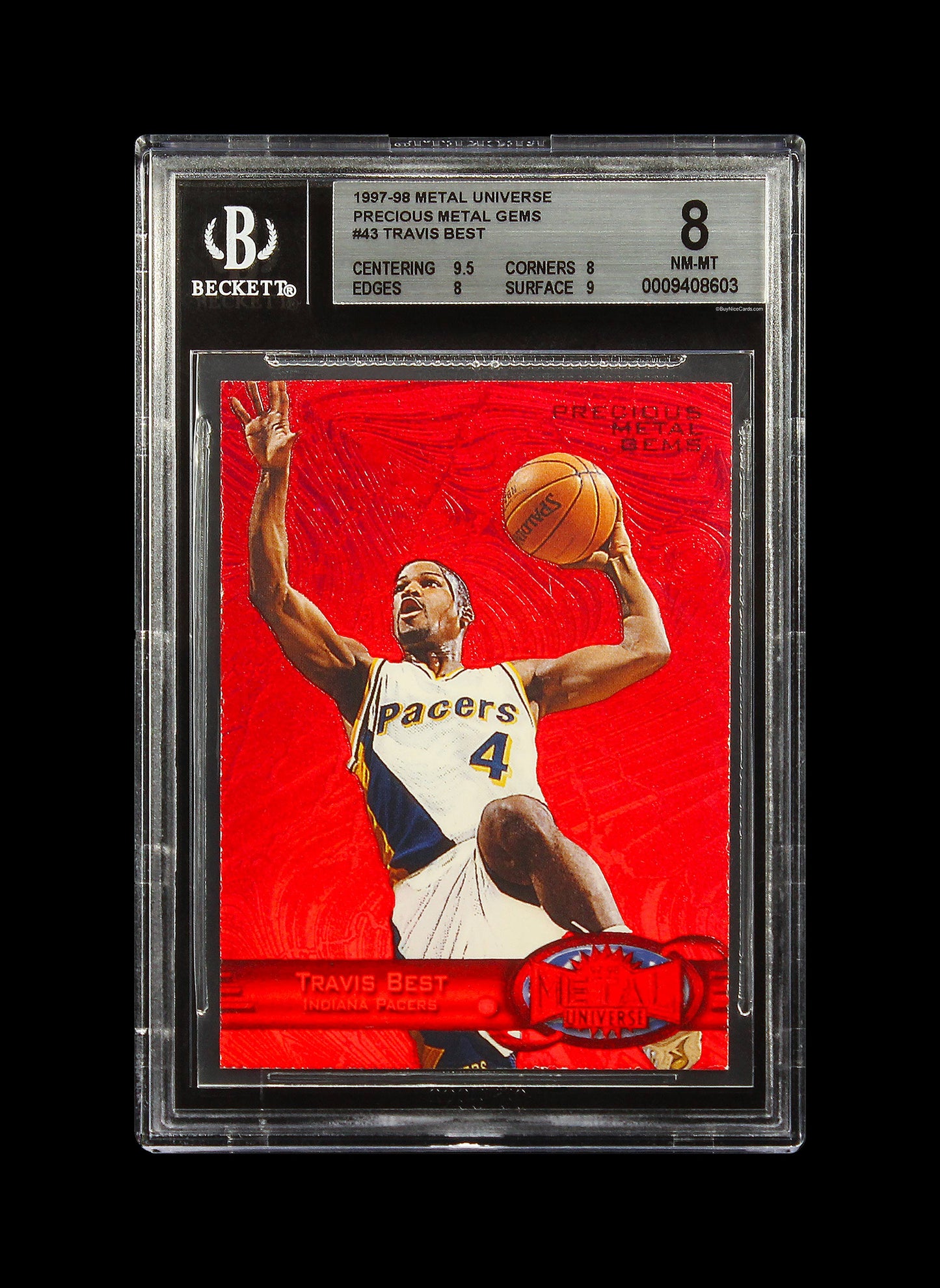 1997-98 Travis Best Metal Universe Precious Metal Gems PMG Red /100 #43 BGS 8