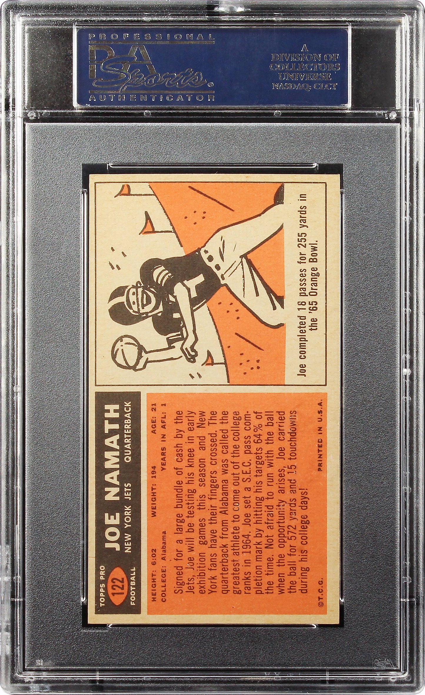 1965 Joe Namath Topps Rc Rookie #122 Psa 6 Ex-mt