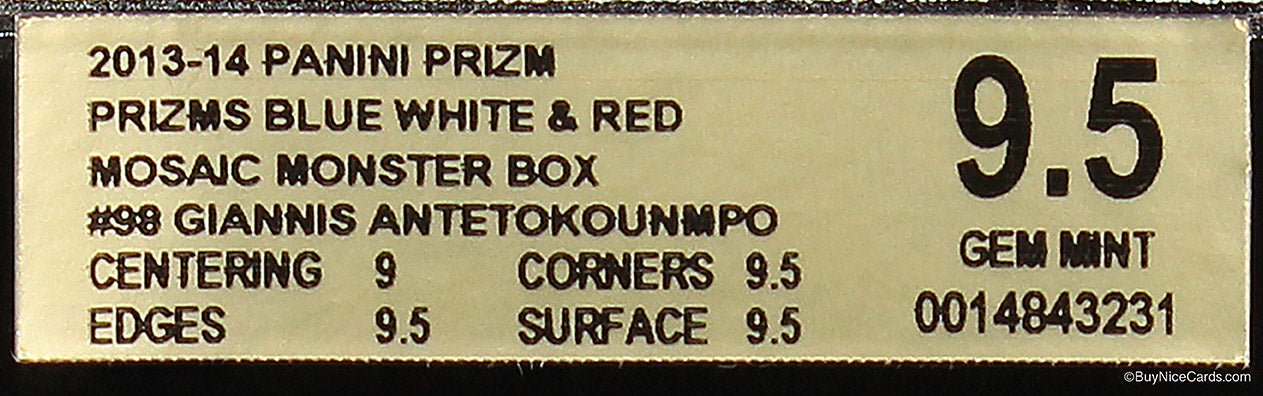 2013-14 Giannis Antetokounmpo Panini Prizm Red White Blue Mosaic Monster Box RC Rookie #98 Bgs 9.5