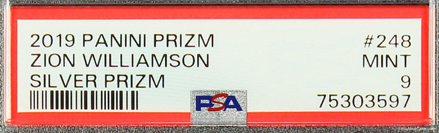 2019 Zion Williamson Panini Prizm Silver Prizms Refractor Rc Rookie #248 Psa 9