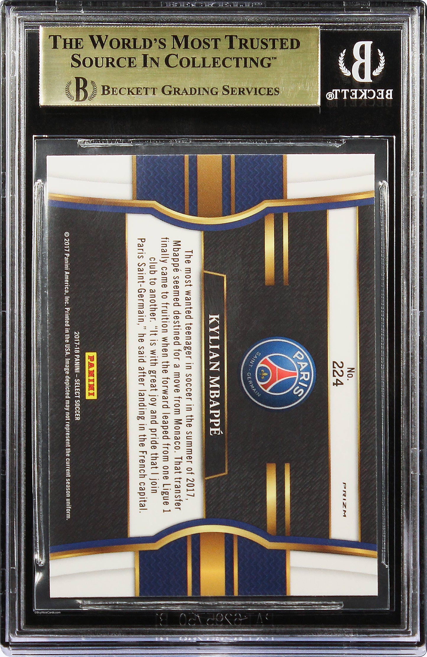 2017-18 Kylian Mbappe Panini Select Prizms Silver Checkerboard Rc #224 Bgs 9.5