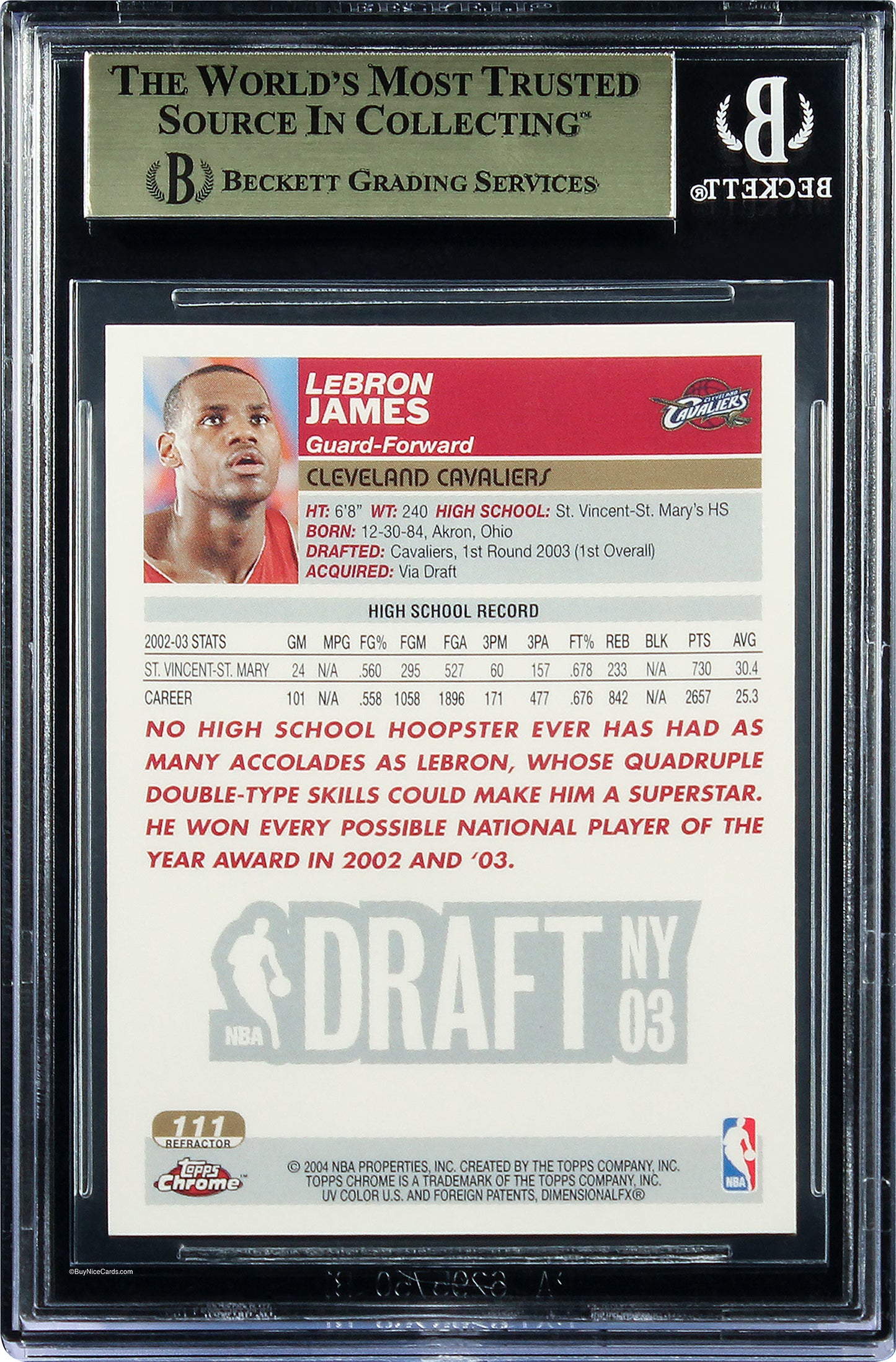 2003-04 Lebron James Topps Chrome Refractors Rc Rookie #111 Bgs 9.5 Gem Mint