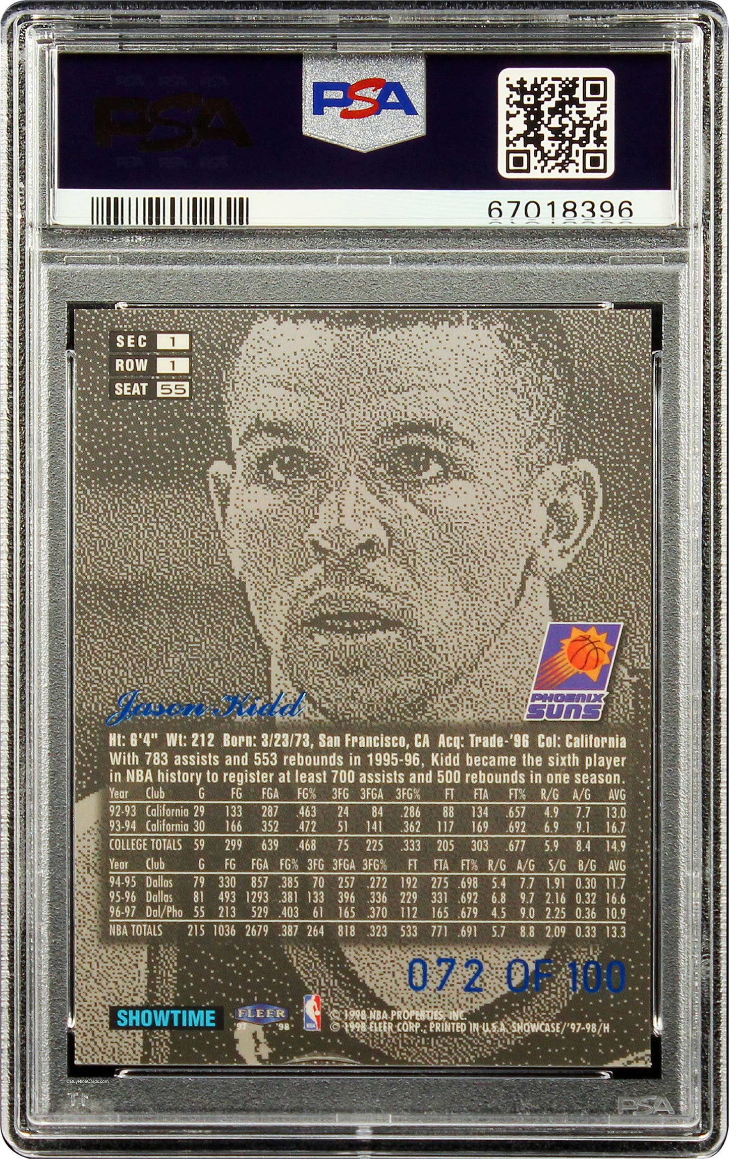 1997 Jason Kidd Fleer Flair Showcase Legacy Collection #55 Row 1 /100 Psa 8