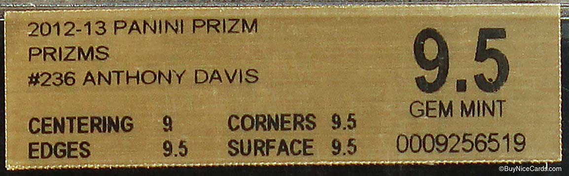 2012-13 Anthony Davis Panini Prizm Silver Prizms Refractor Rc Rookie 236 Bgs 9.5