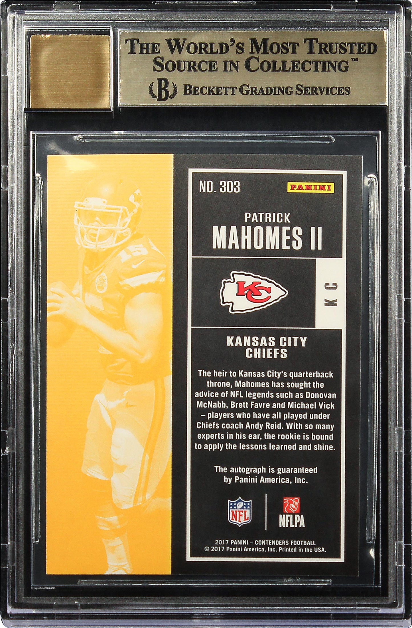 2017 Patrick Mahomes Panini Contenders SP Rc Rookie Auto /212 #303 BGS 9.5 Pop 5 True Gem+
