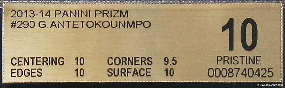 2013-14 Giannis Antetokounmpo Panini Prizm Base Rc Rookie #290 Bgs 10 Pristine