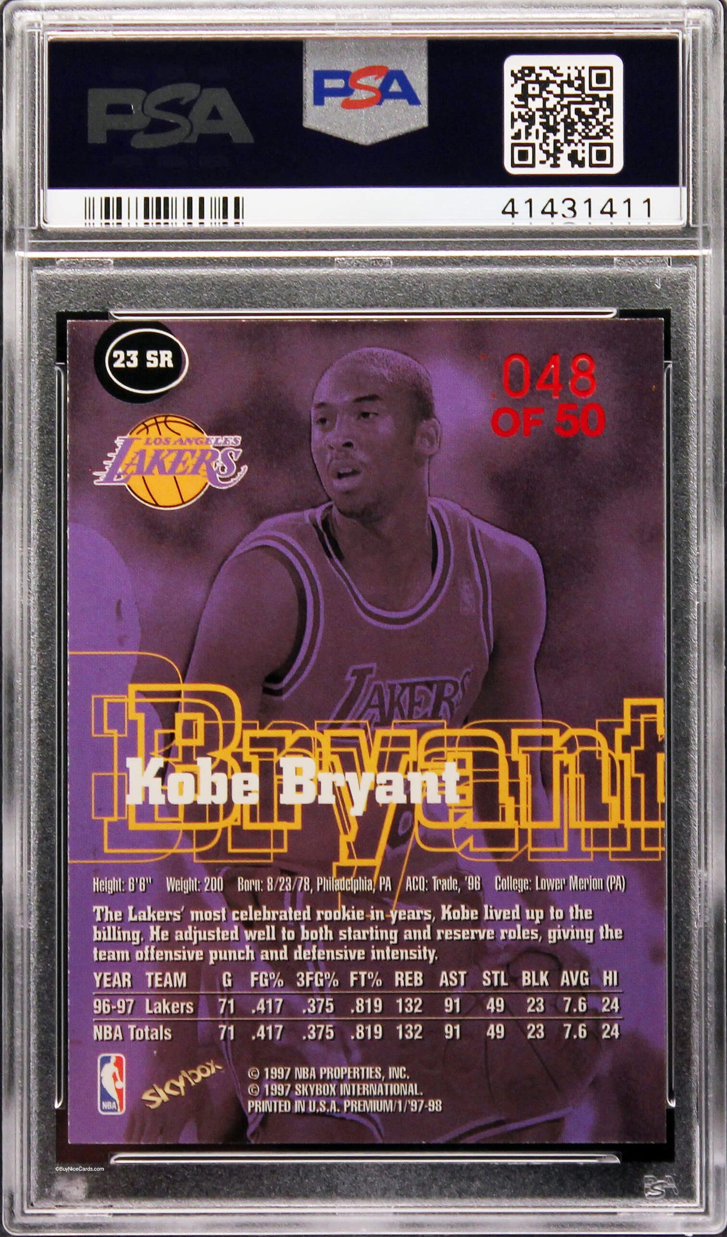 1997 Kobe Bryant Skybox Premium Star Rubies SP /50 PSA 8