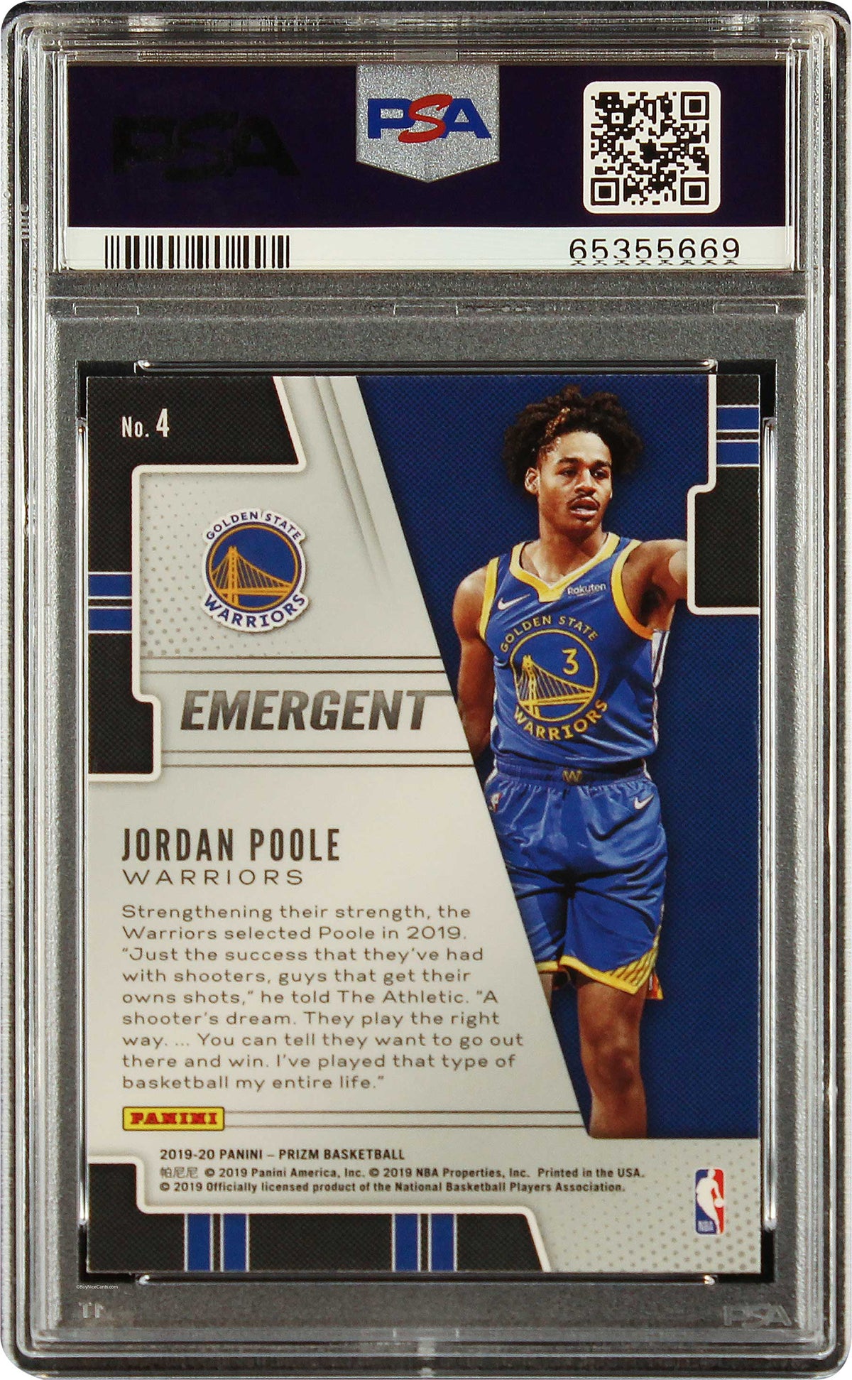2019 Jordan Poole Panini Prizm Base Emergent RC Rookie #4 PSA Gem Mint