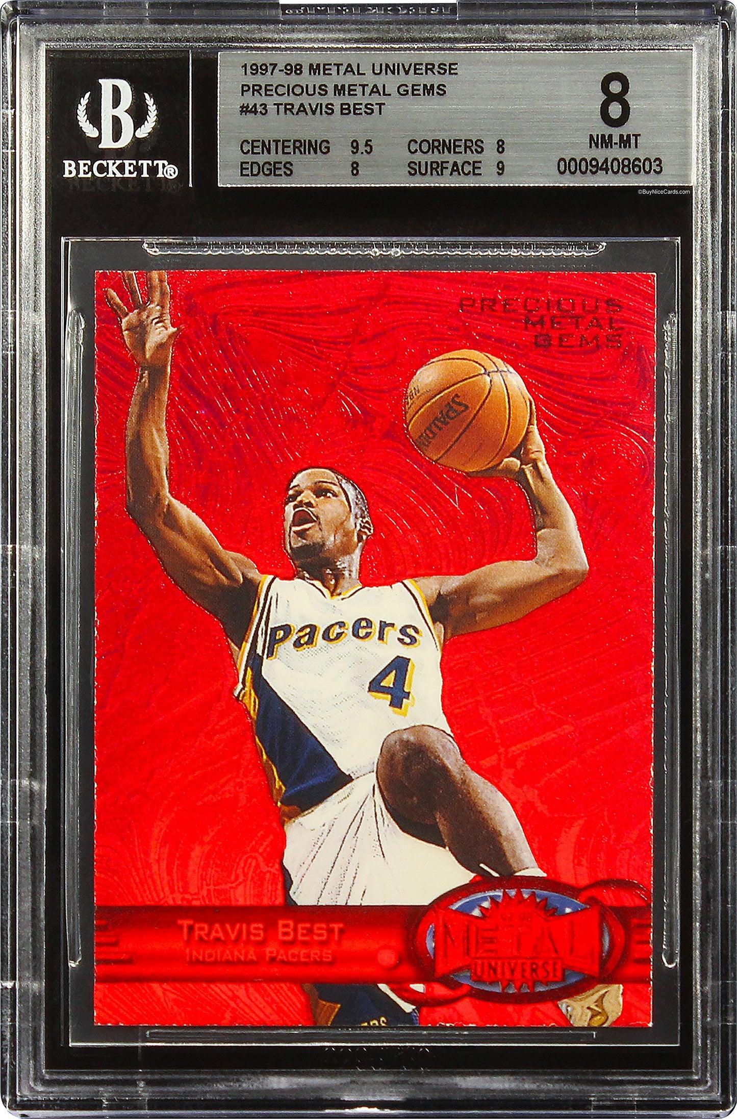 1997-98 Travis Best Metal Universe Precious Metal Gems PMG Red /100 #43 BGS 8
