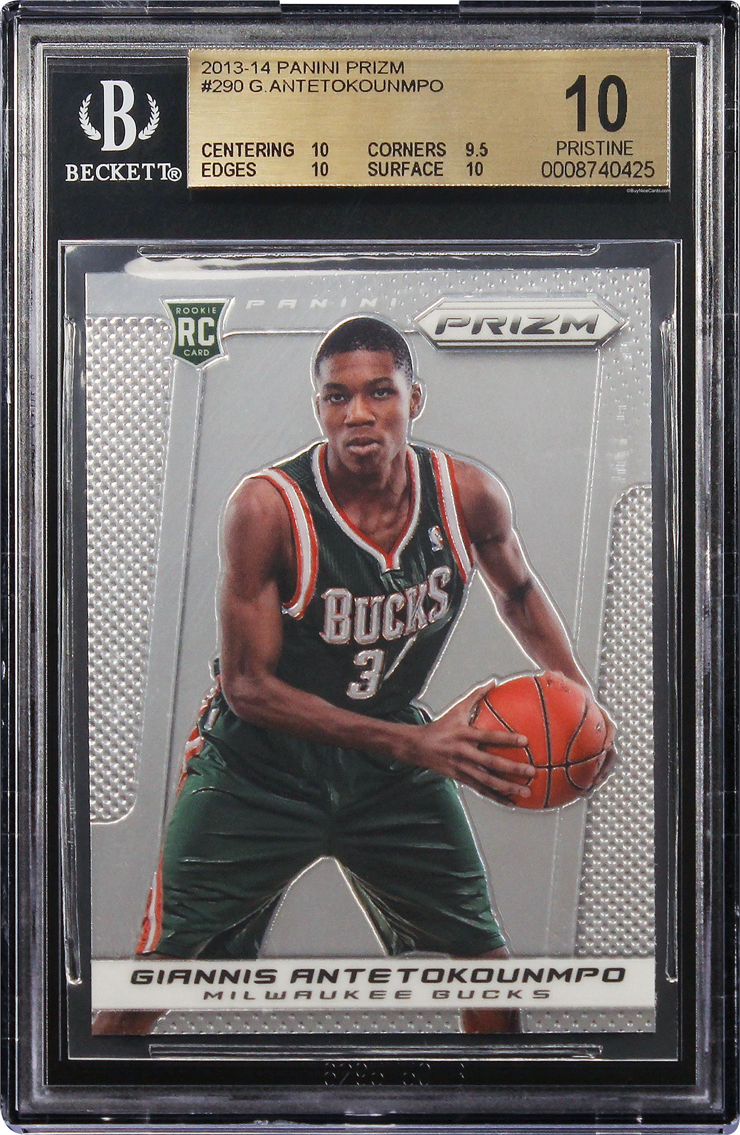 2013-14 Giannis Antetokounmpo Panini Prizm Base Rc Rookie #290 Bgs 10 Pristine