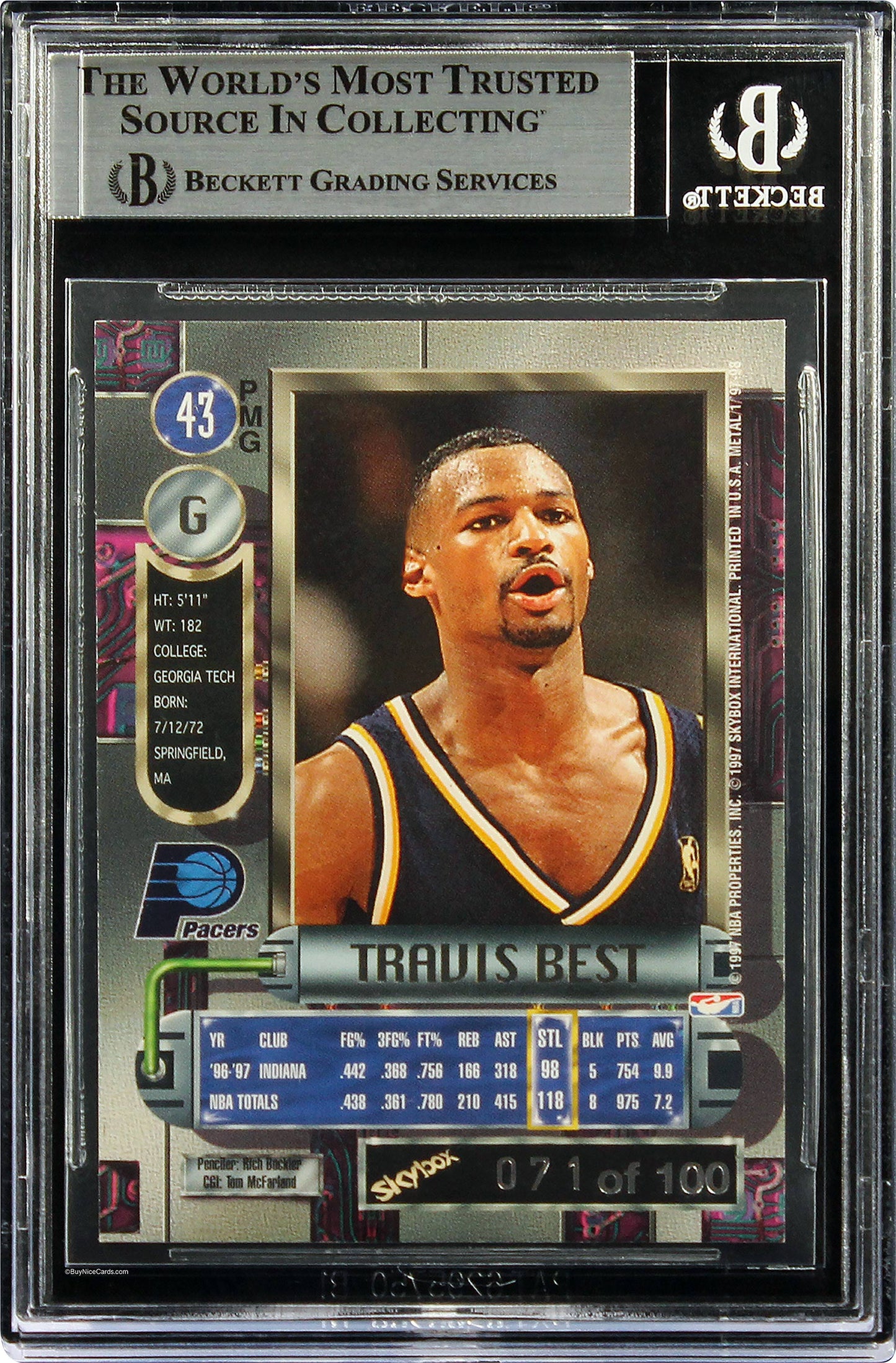 1997-98 Travis Best Metal Universe Precious Metal Gems PMG Red /100 #43 BGS 8
