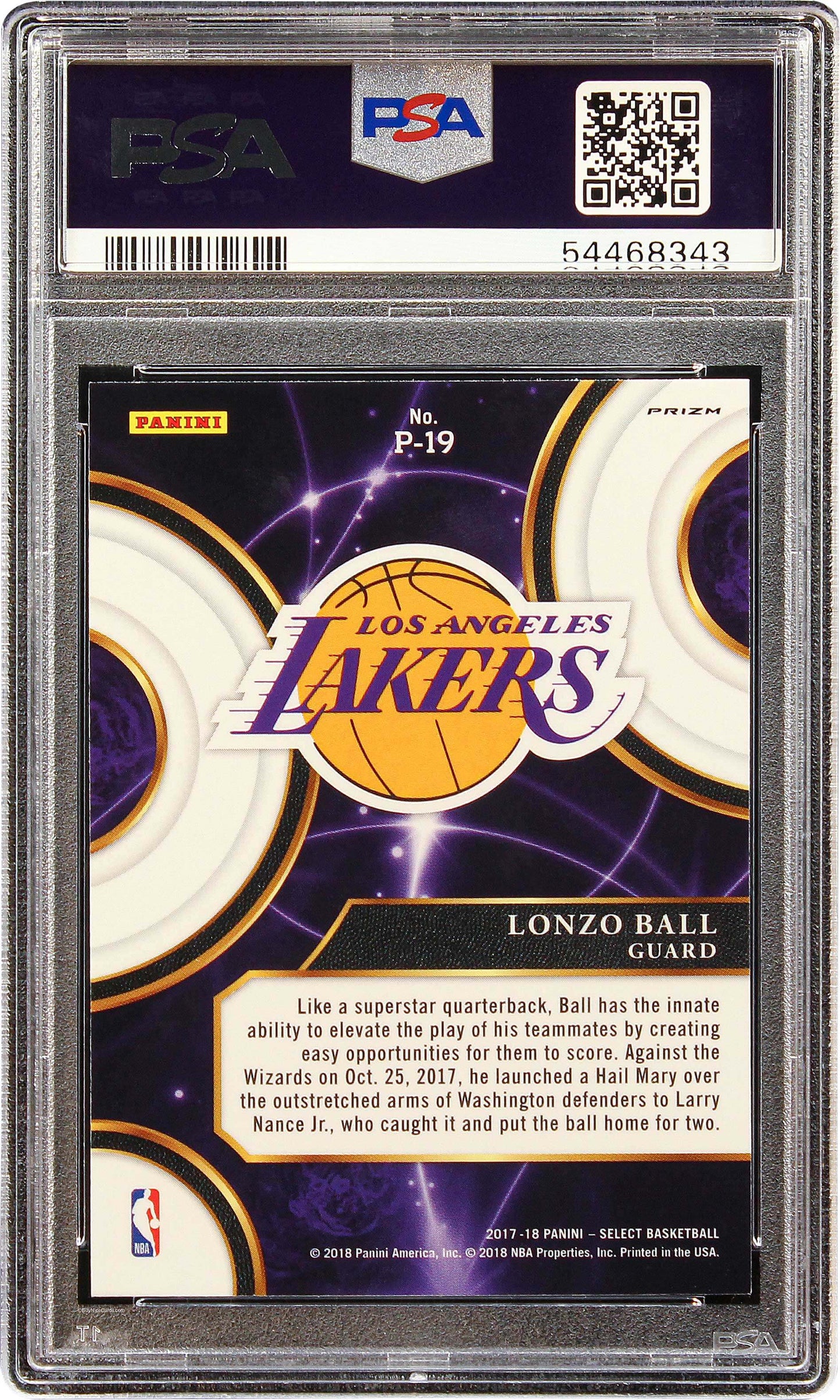 2017 Lonzo Ball Panini Select Phenomenon Silver Prizms Sp Rc Rookie #p-19 PSA 10