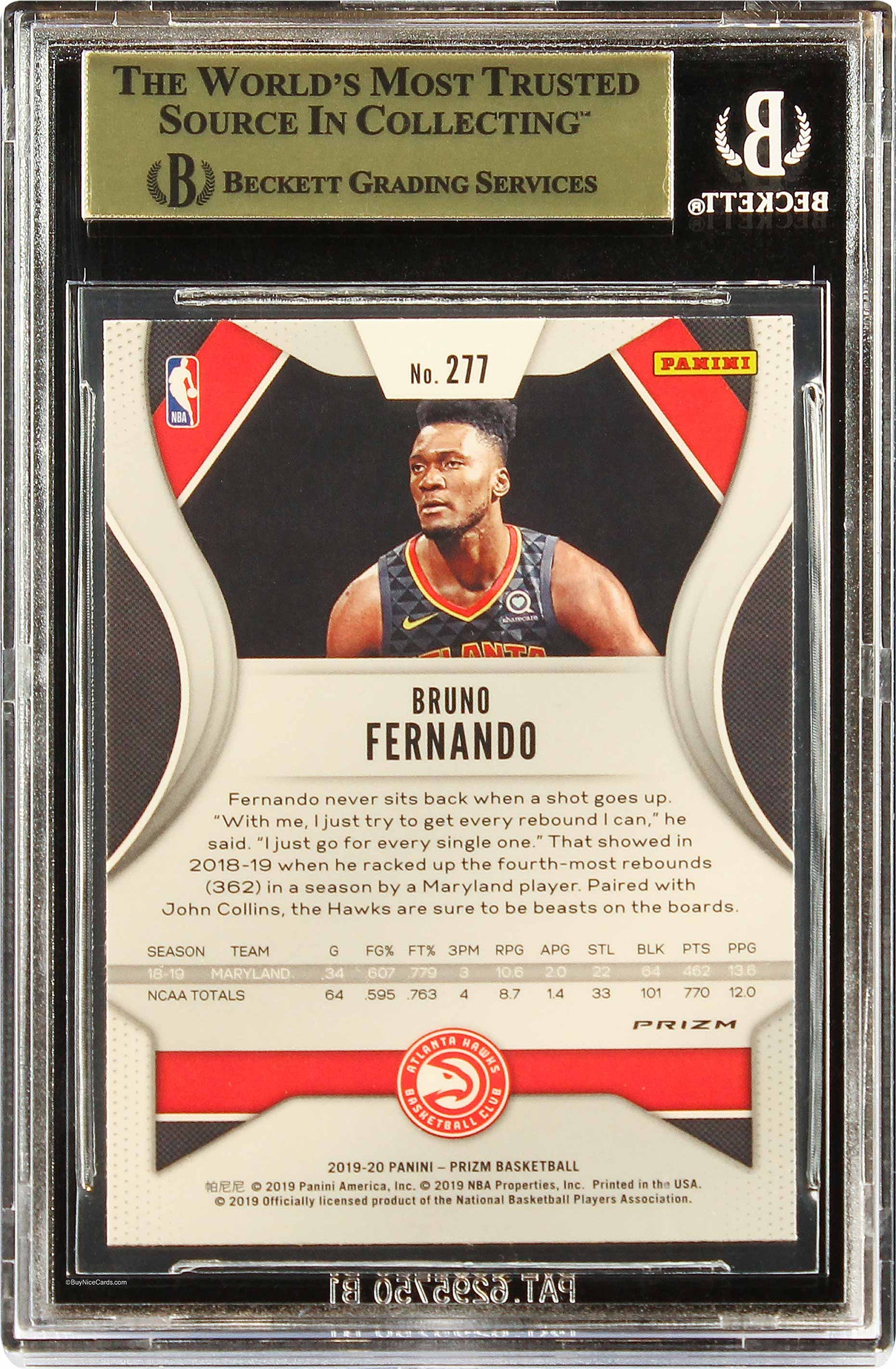 2019-20 Bruno Fernando Panini Prizm Silver Prizms Refractor Rc #277 Bgs 9.5