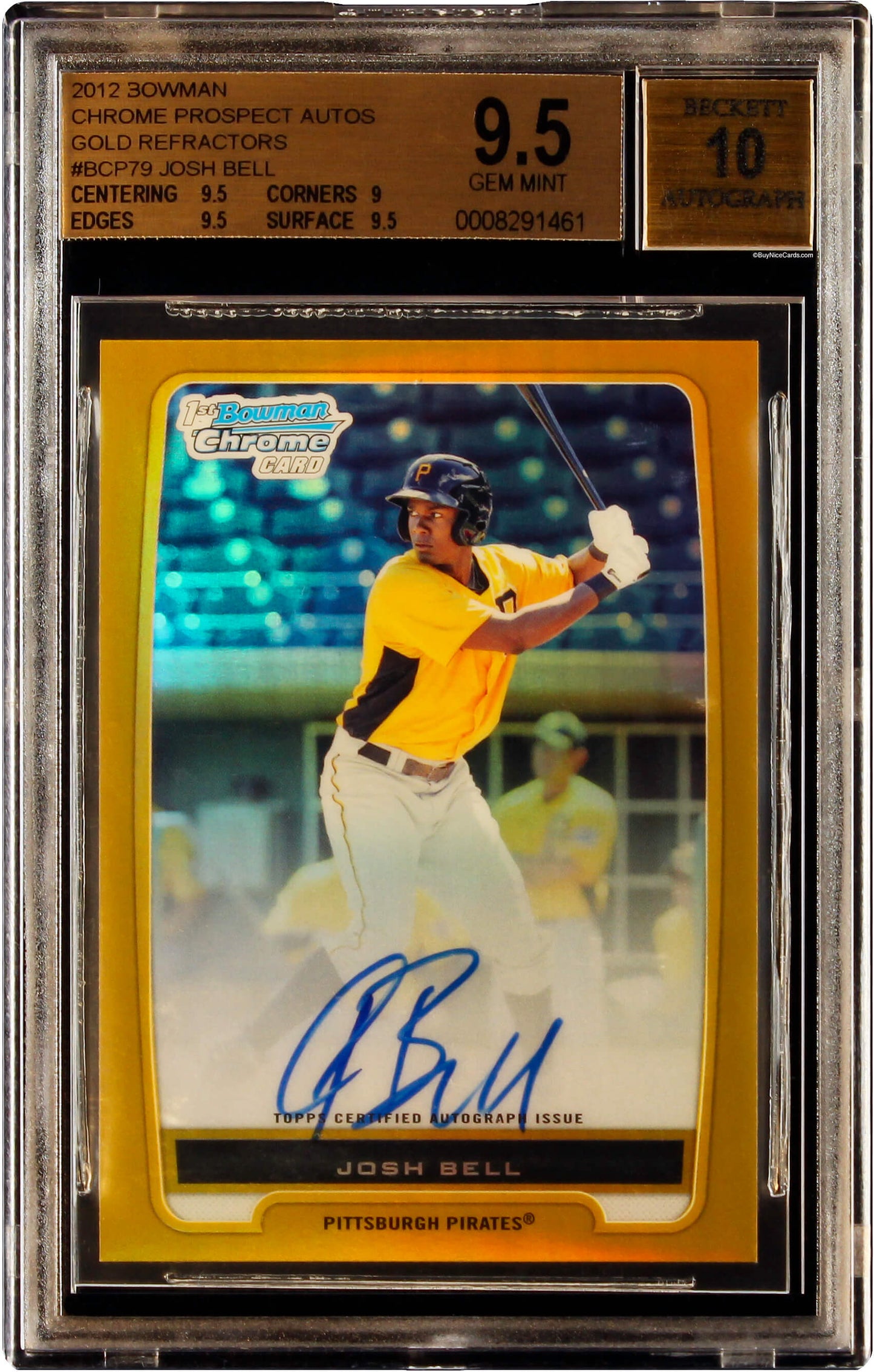 2012 Josh Bell Bowman Chrome Gold Refractor Sp Rc Rookie /50 Bgs 9.5 / 10 Gem Mt