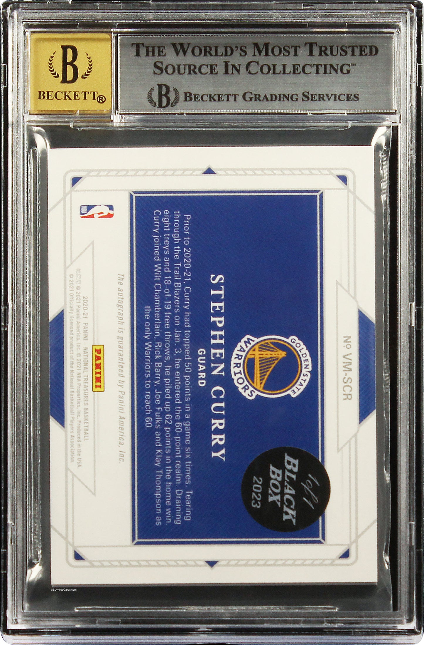 2020-21 Stephen Curry Panini National Treasures Black Box 1/1 Auto #20 Bgs 8.5