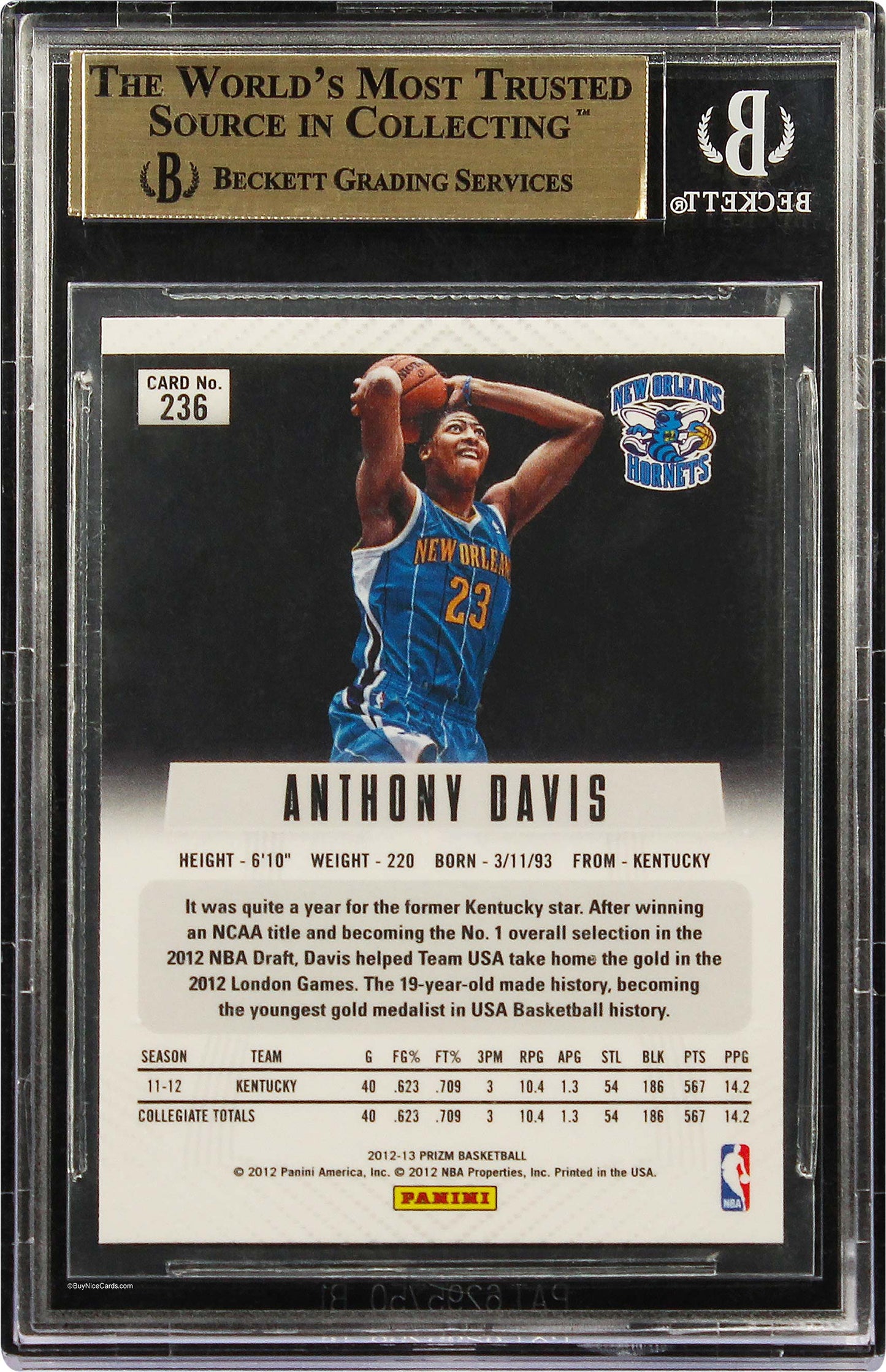 2012-13 Anthony Davis Panini Prizm Silver Prizms Refractor Rc Rookie 236 Bgs 9.5