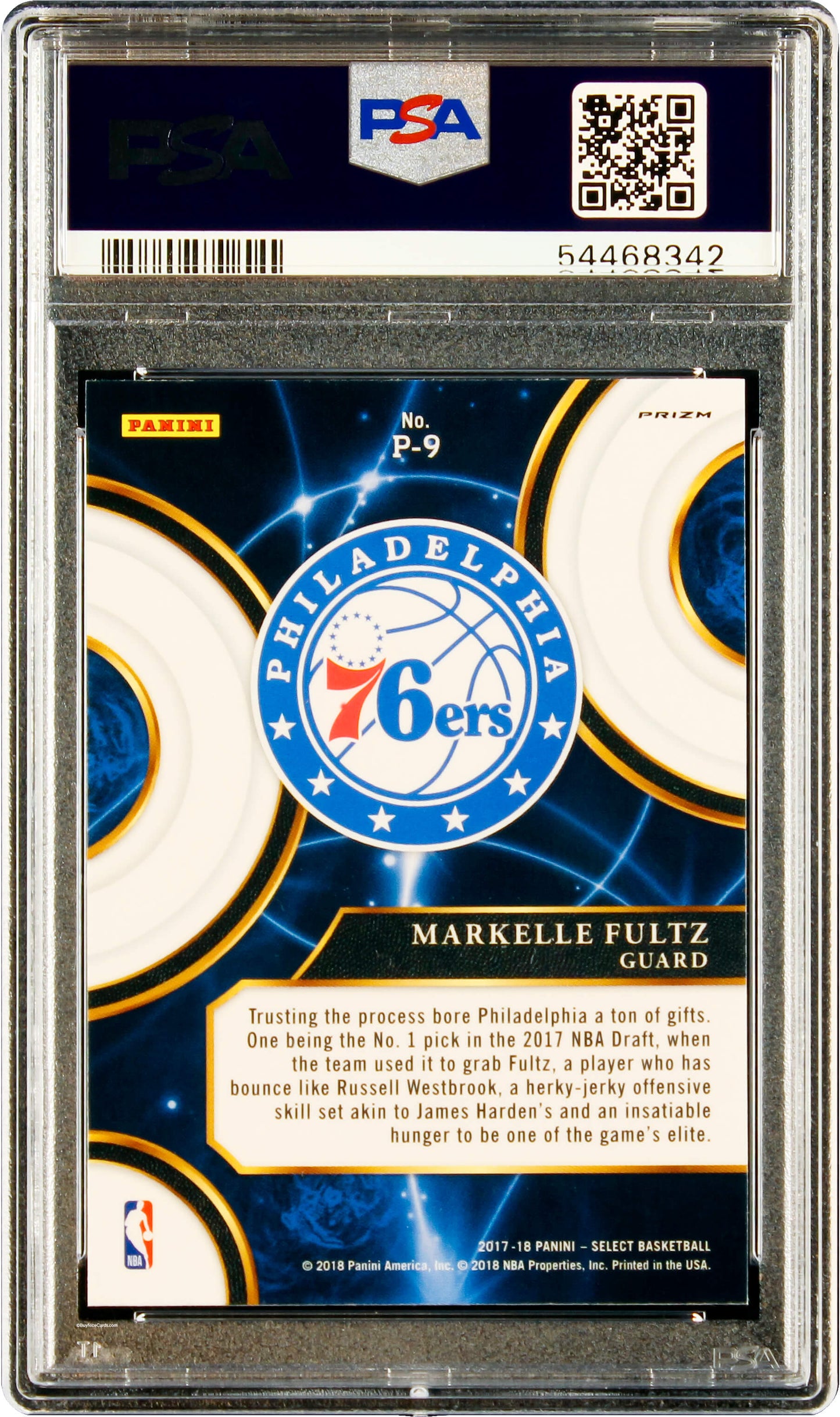 2017 Markelle Fultz Panini Select Phenomenon Prizms Silver Refractor SP RC Rookie #P-9 PSA 10 Gem Mint