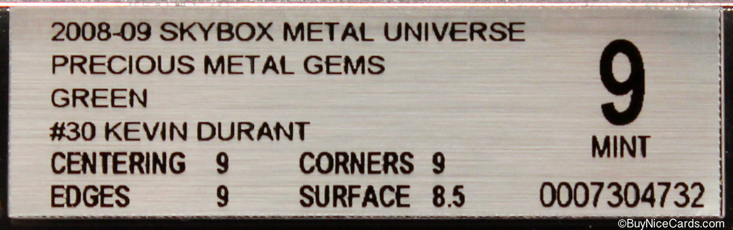 2008-09 Kevin Durant Skybox Metal Universe Precious Metal Gems PMG Green /50 BGS 9