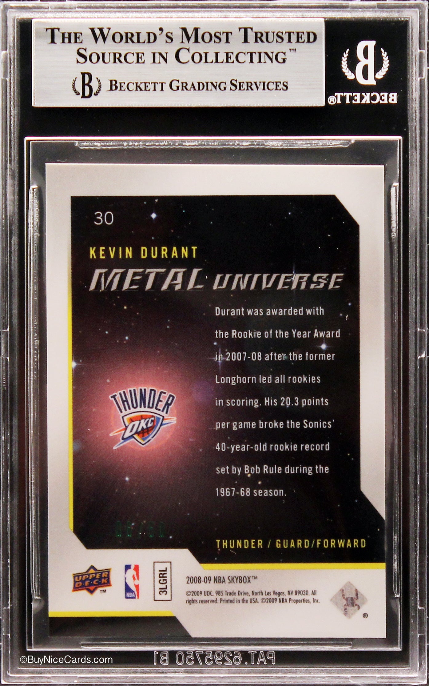2008-09 Kevin Durant Skybox Metal Universe Precious Metal Gems PMG Green /50 BGS 9