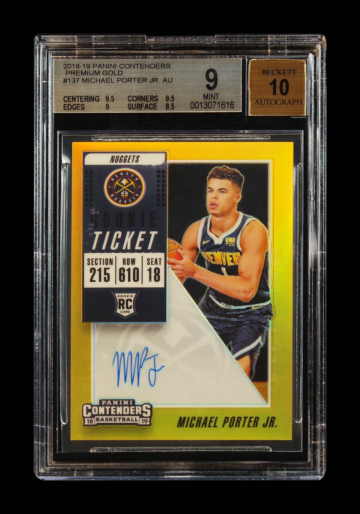 2018-19 Michael Porter Panini Contenders Premium Gold RC Rookie Auto /10 BGS 9 / 10