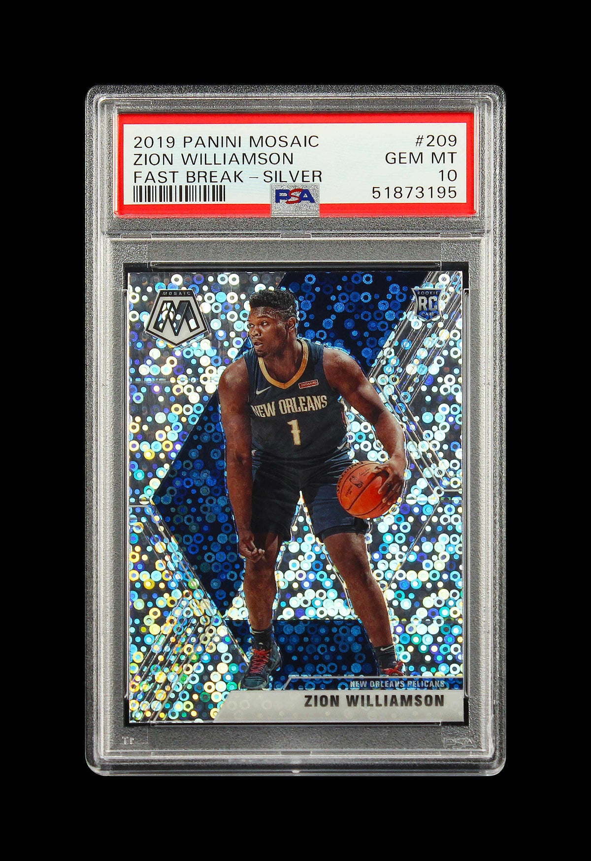 2019 Zion Williamson Panini Prizm Mosaic Fast Break Silver Prizms RC Rookie #209 PSA 10 Gem Mint