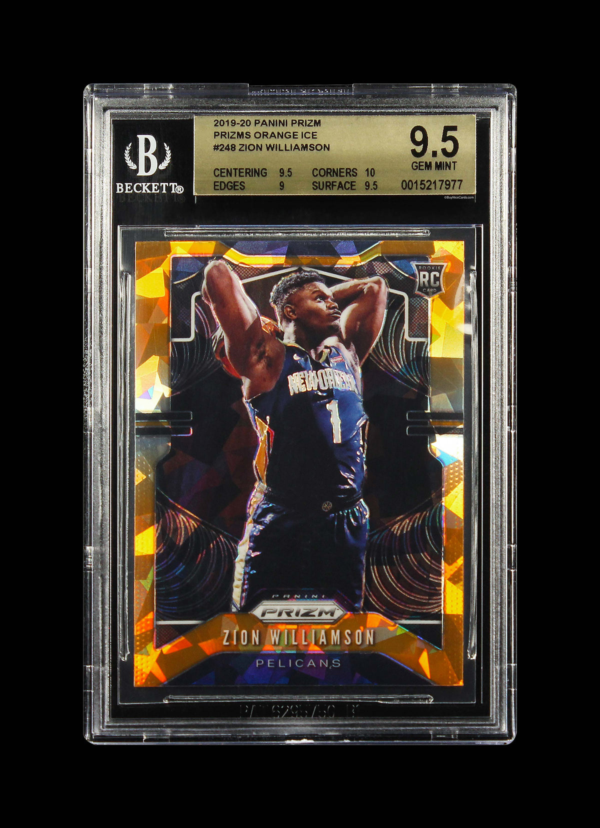 2019-20 Zion Williamson Panini Prizm Orange Ice Prizms SP RC Rookie #248 BGS 9.5 Gem Mint