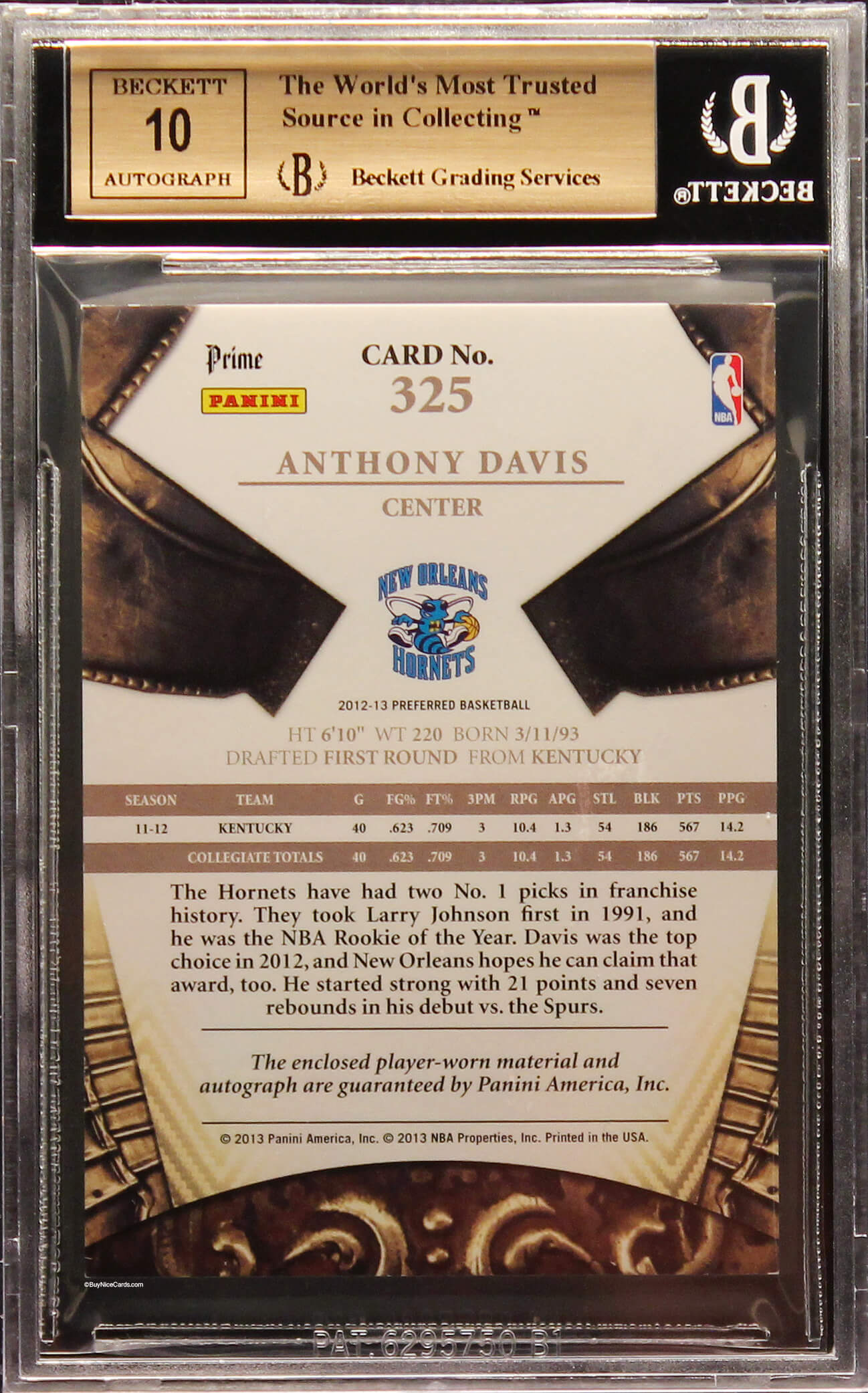 2012-13 Anthony Davis Preferred Silhouettes RC Rookie Patch Auto /25 BGS 9.5