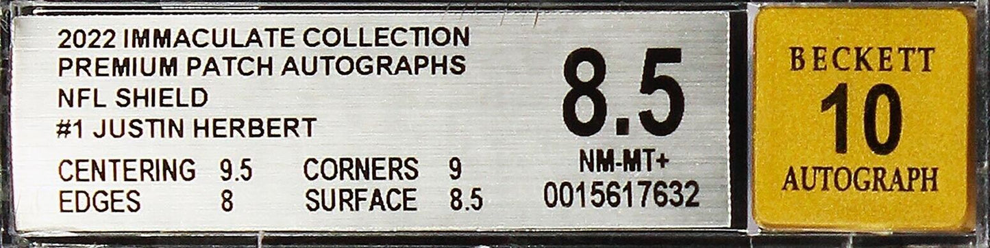 2022 Just Herbert Panini Immaculate Collection 1/1 Shield Patch Auto #1 BGS 8.5