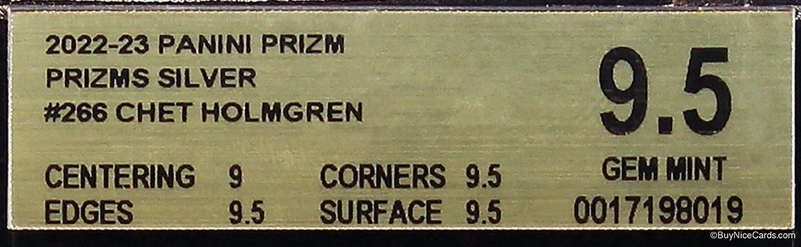 2022 Chet Holmgren Panini Prizm Silver Prizm RC Rookie # 266 BGS 9.5 Gem Mint