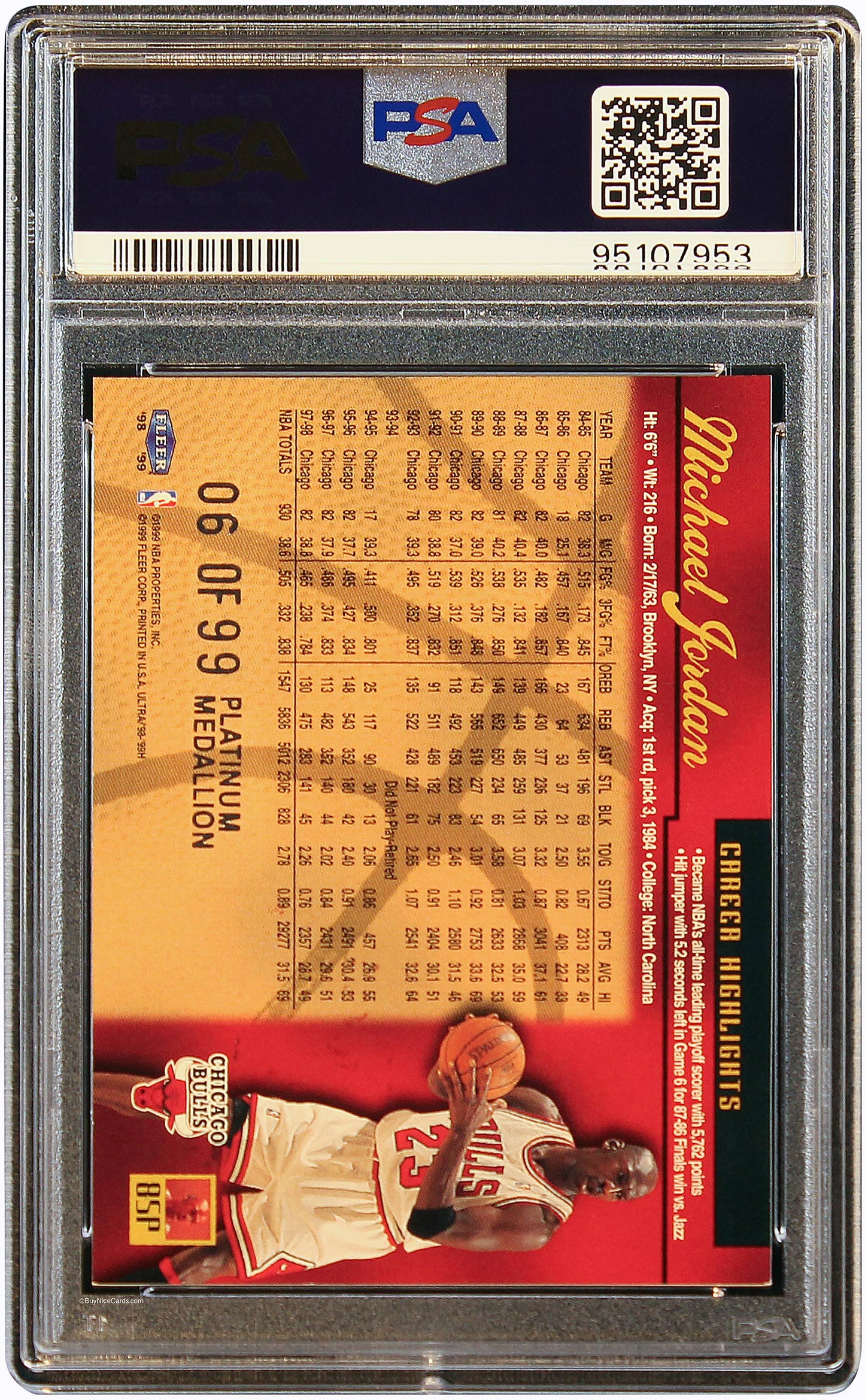 1998 Michael Jordan Fleer Ultra Platinum Medallion /99 #85P PSA 7 NM