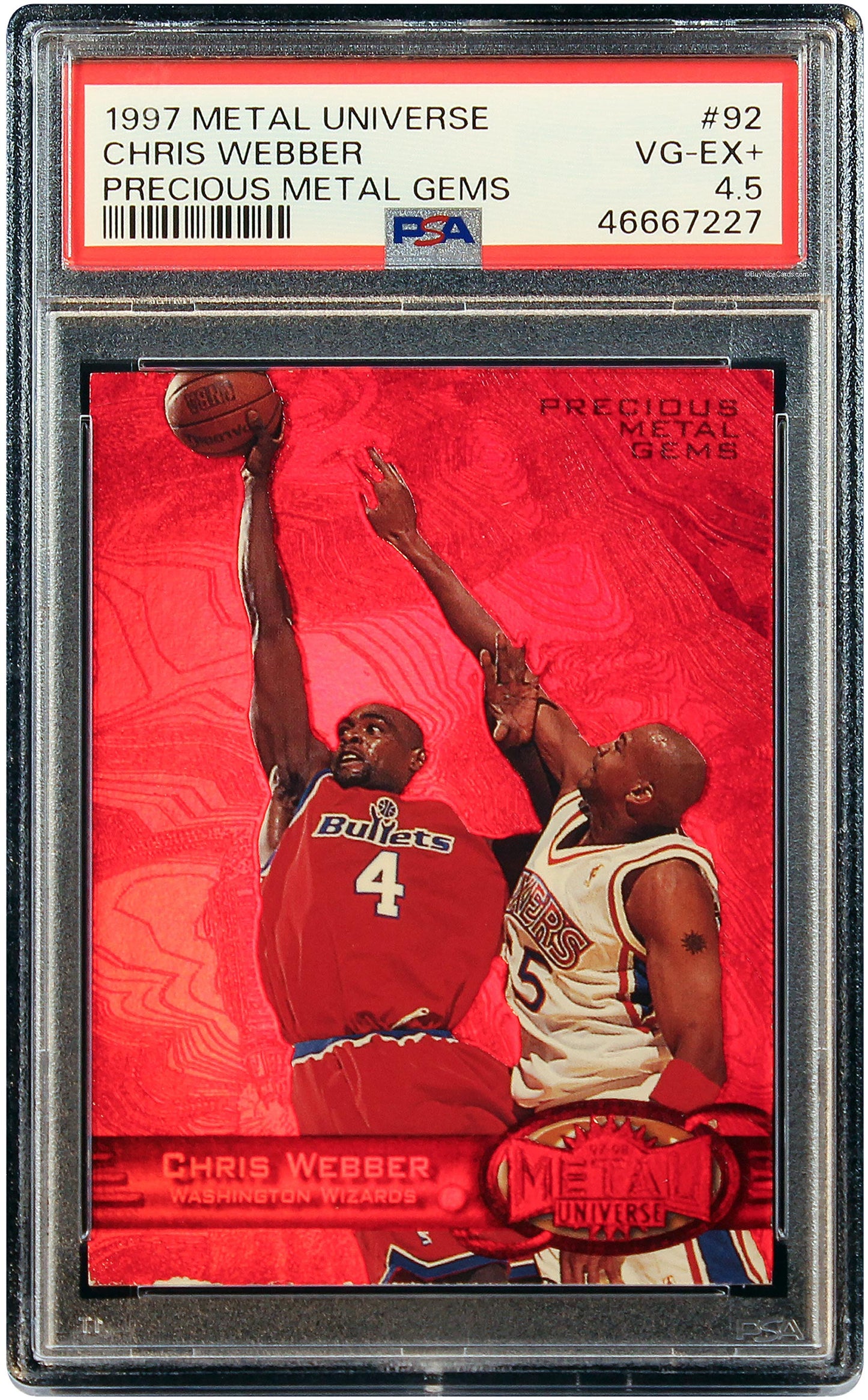 1997 Chris Webber Fleer Metal Universe PMG Precious Metal Gems Red /100 PSA 4.