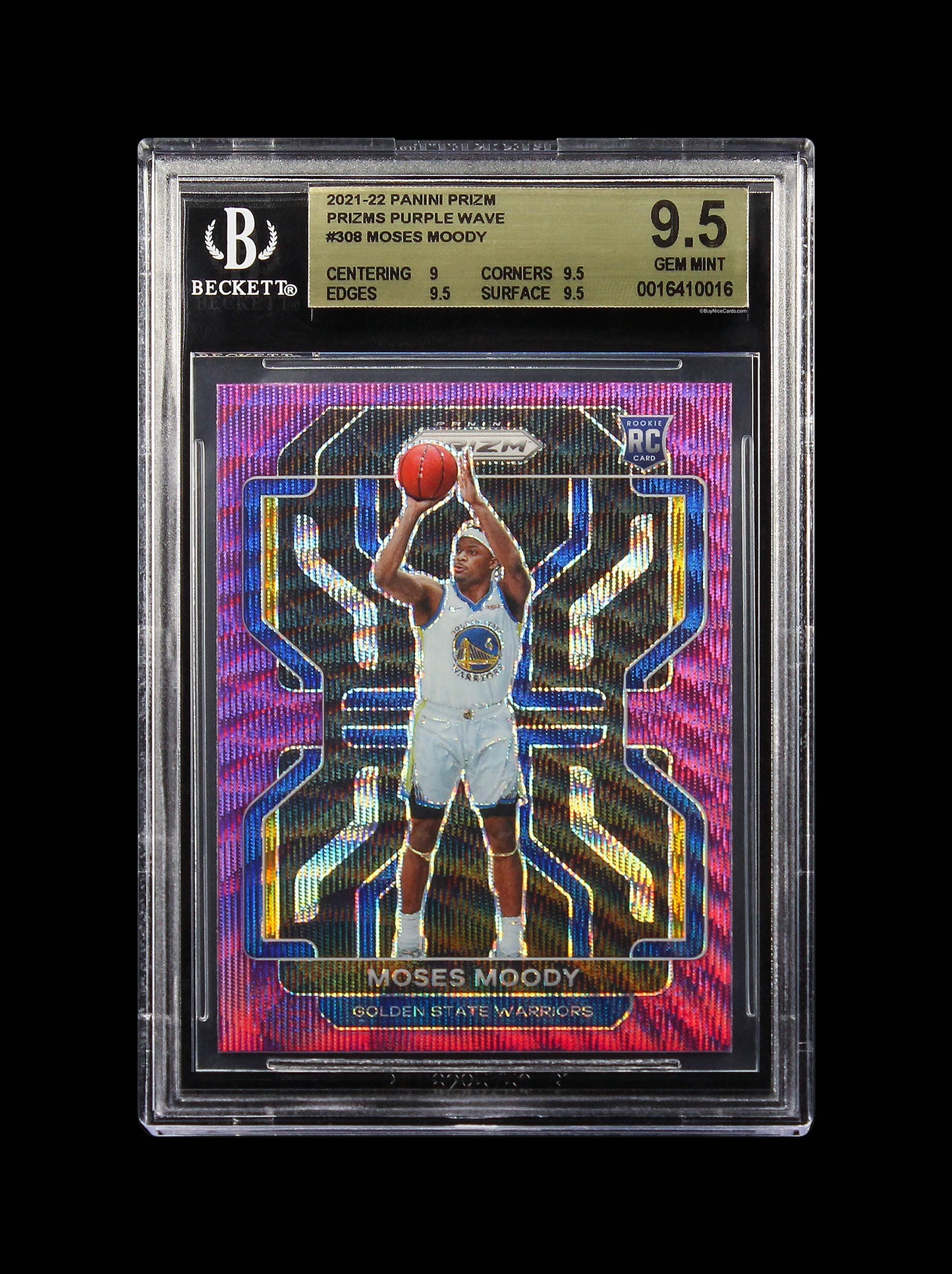 2021-22 Moses Moody Panini Prizm Purple Wave Prizms RC Rookie #308 BGS 9.5