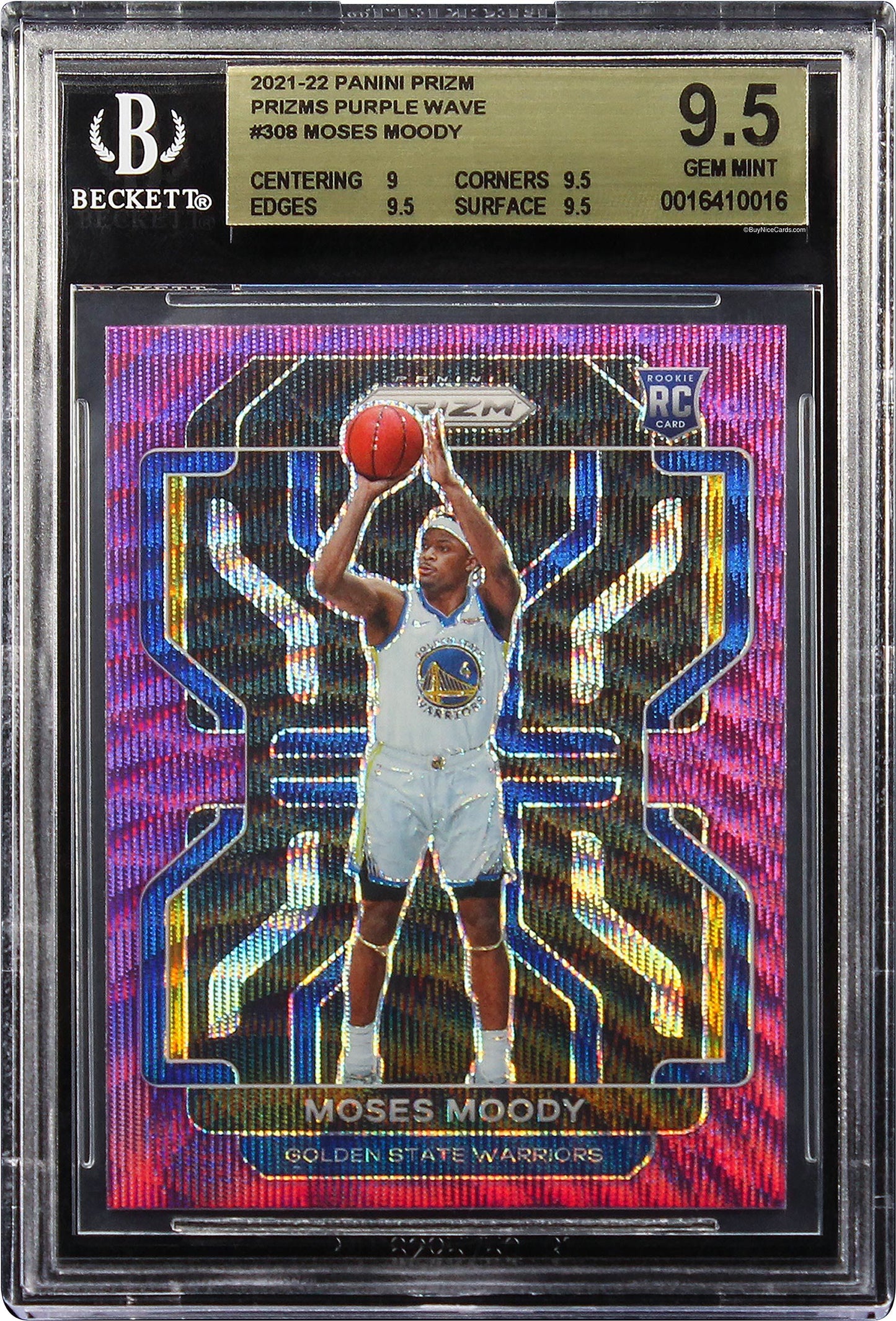 2021-22 Moses Moody Panini Prizm Purple Wave Prizms RC Rookie #308 BGS 9.5