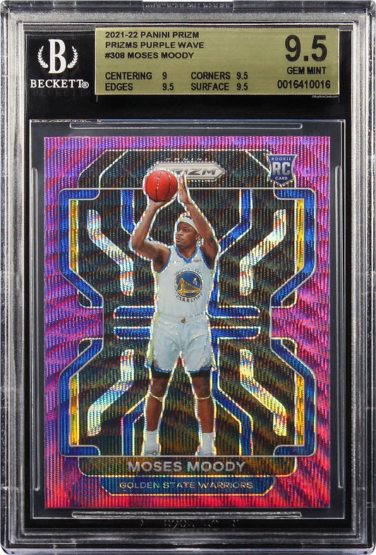 2021-22 Moses Moody Panini Prizm Purple Wave Prizms RC Rookie #308 BGS 9.5